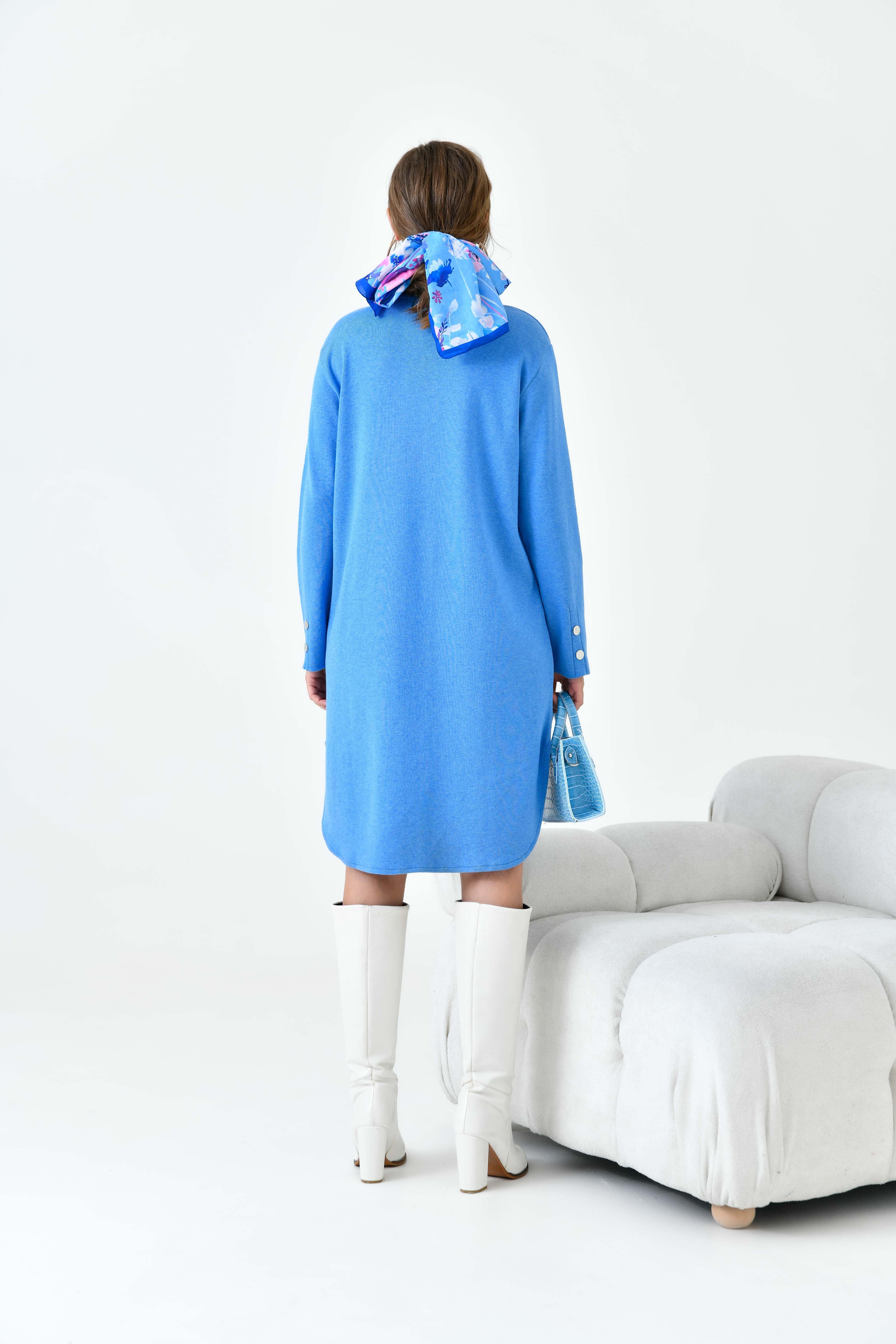 Ftz Kadın Düğme Detaylı Tunik Mavi 20787