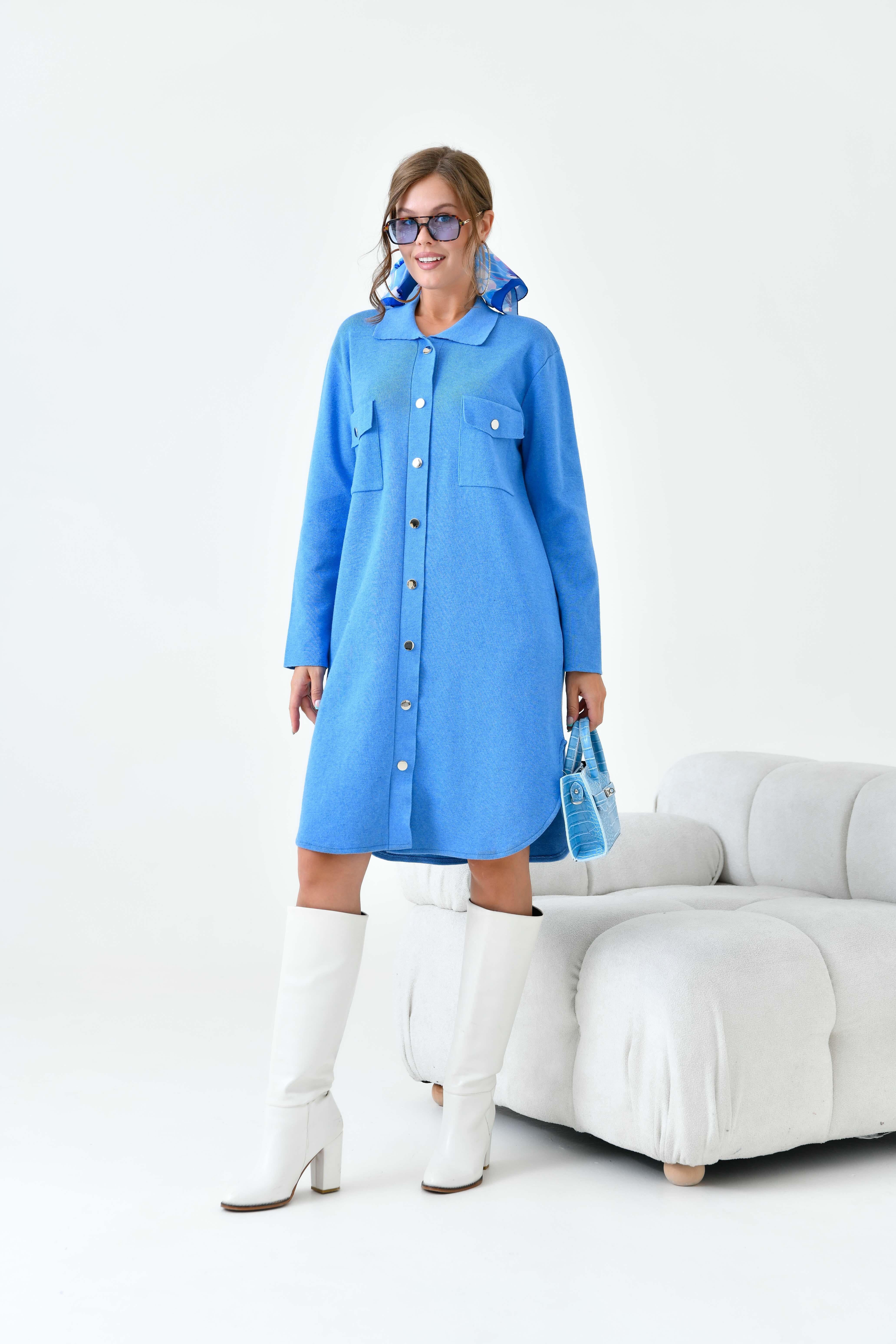 Ftz Kadın Düğme Detaylı Tunik Mavi 20787