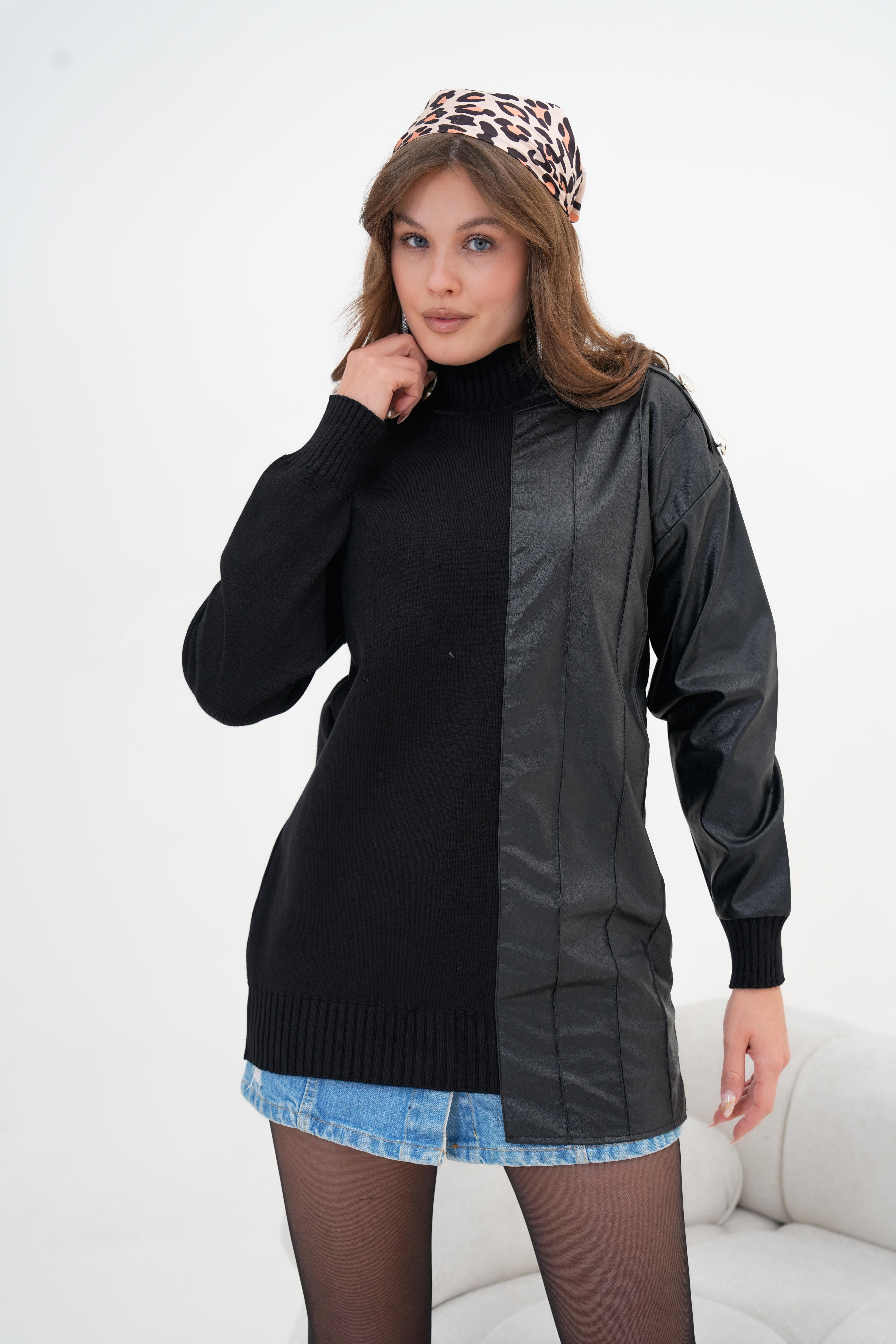 Ftz Kadın Düğme Detaylı Tunik Siyah 20825