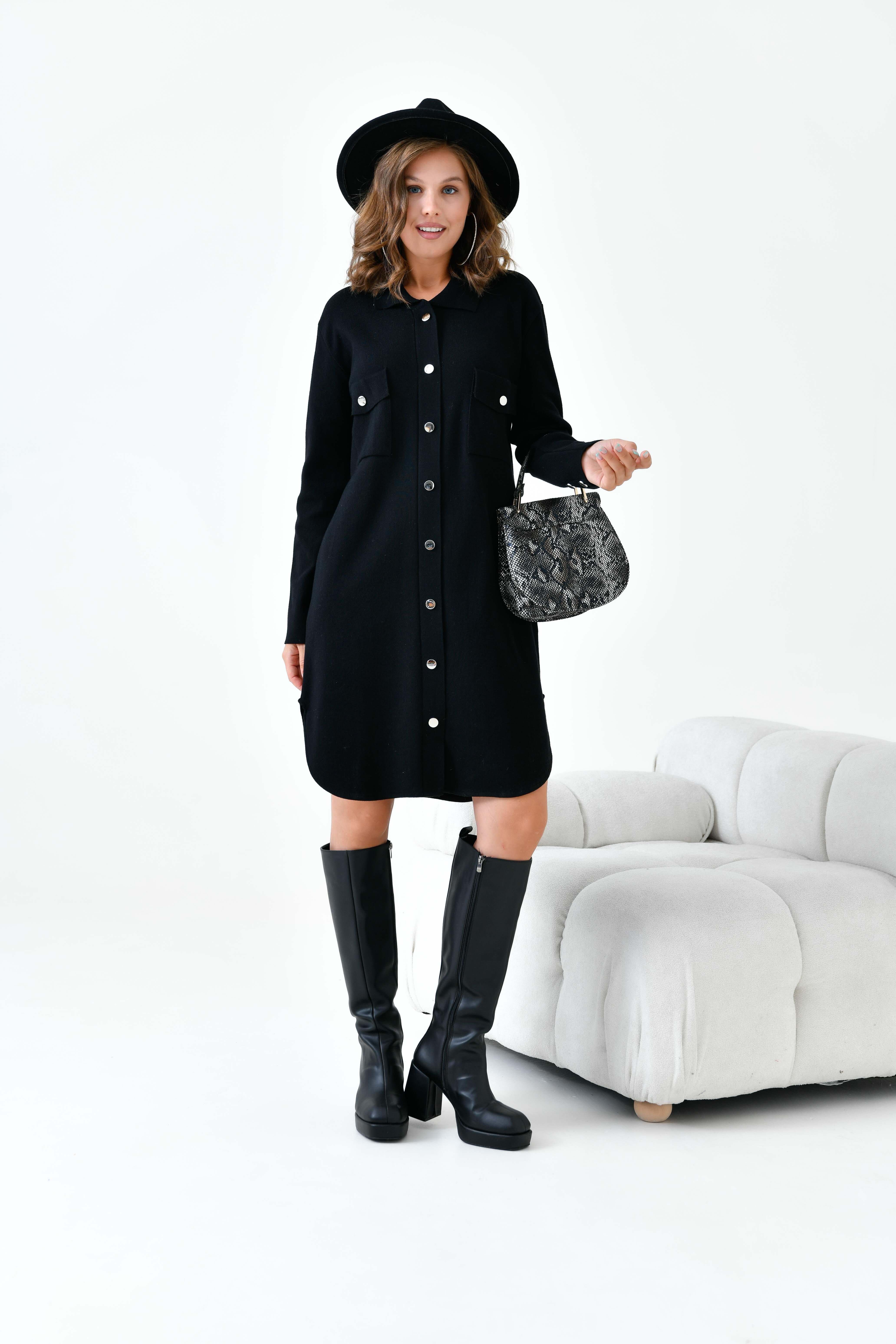 Ftz Kadın Düğme Detaylı Tunik Siyah 20787