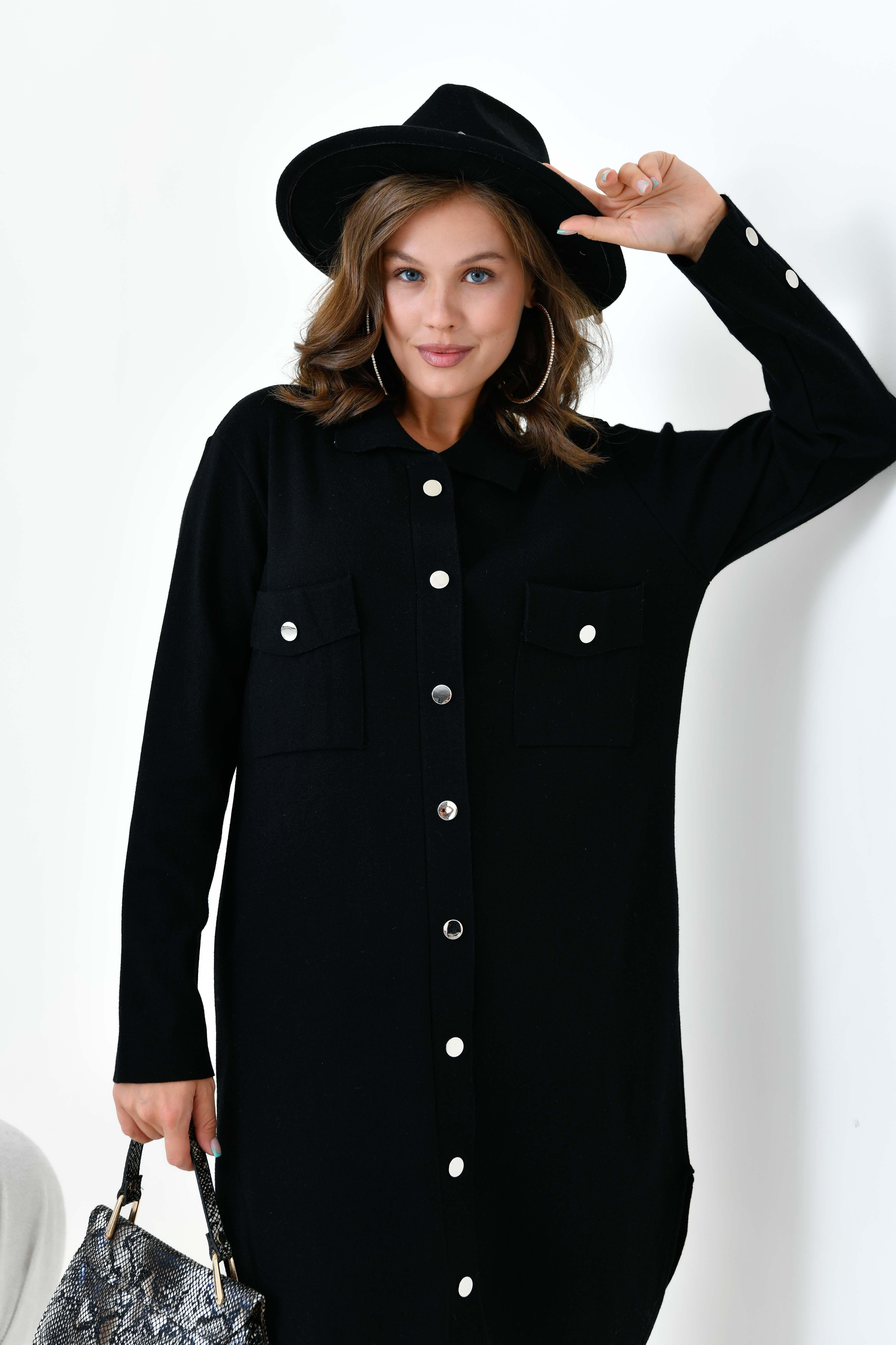 Ftz Kadın Düğme Detaylı Tunik Siyah 20787