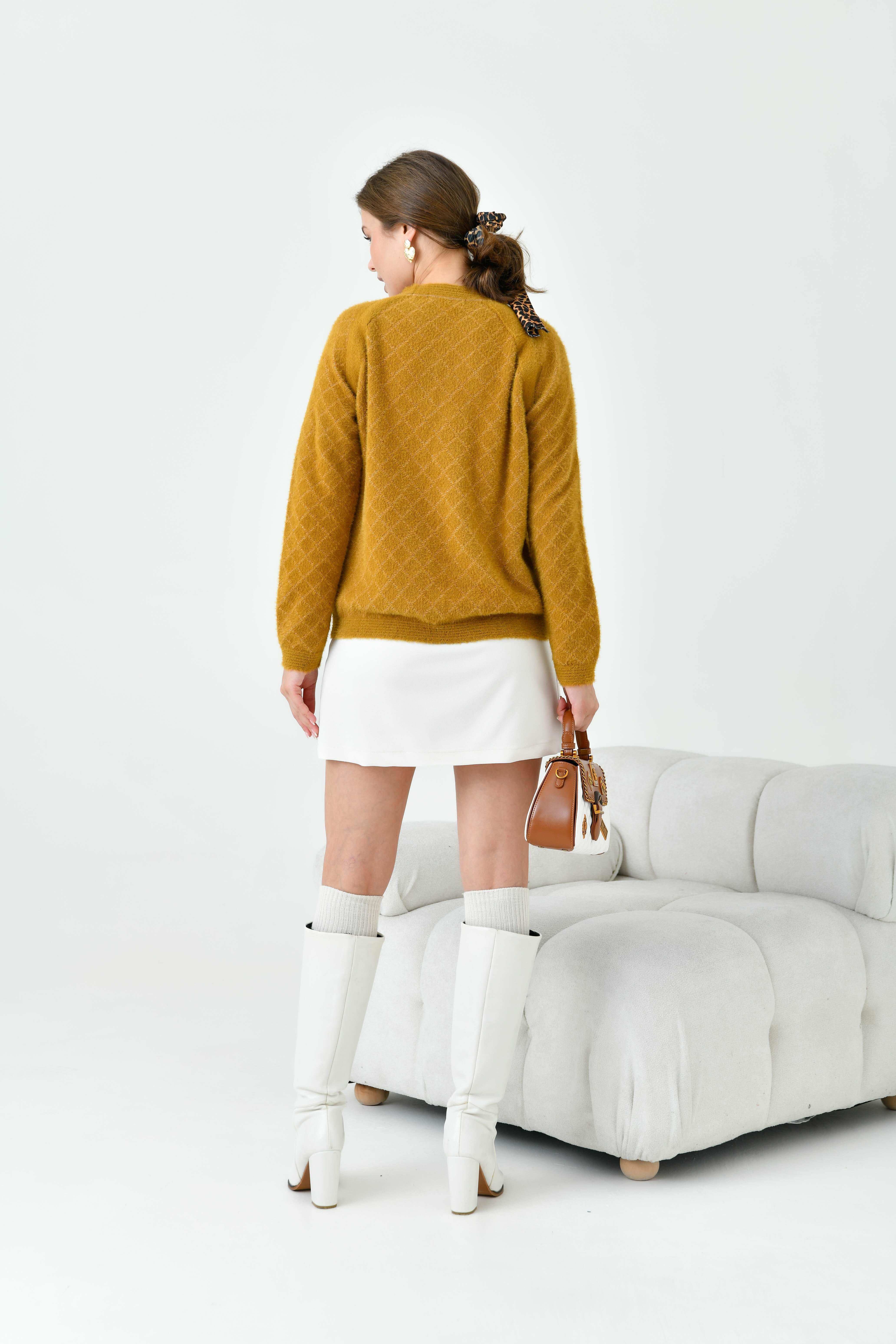 Ftz Kadın Gold Düğme Detaylı Bluz Hardal 20699