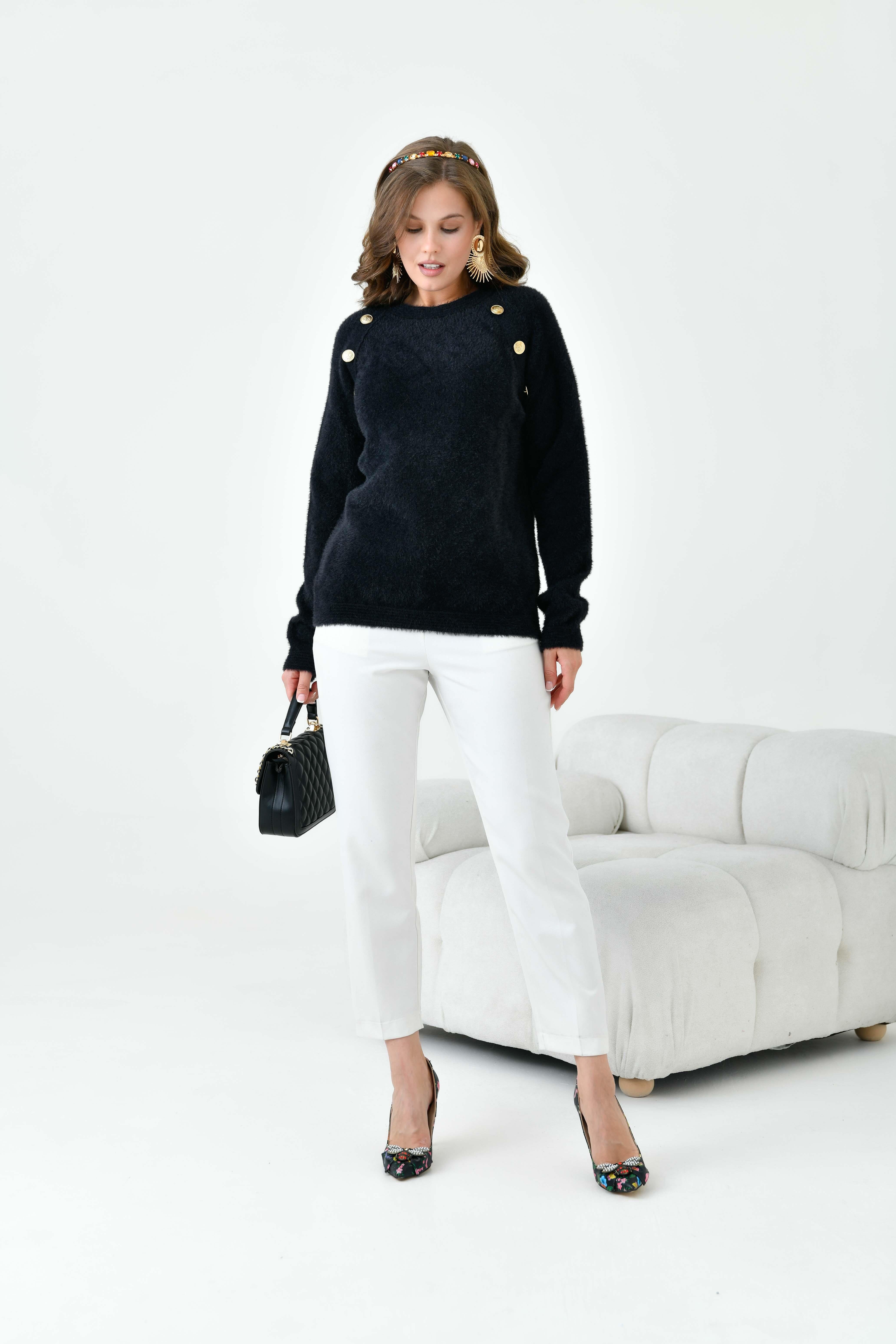 Ftz Kadın Gold Düğme Detaylı Bluz Siyah 20699