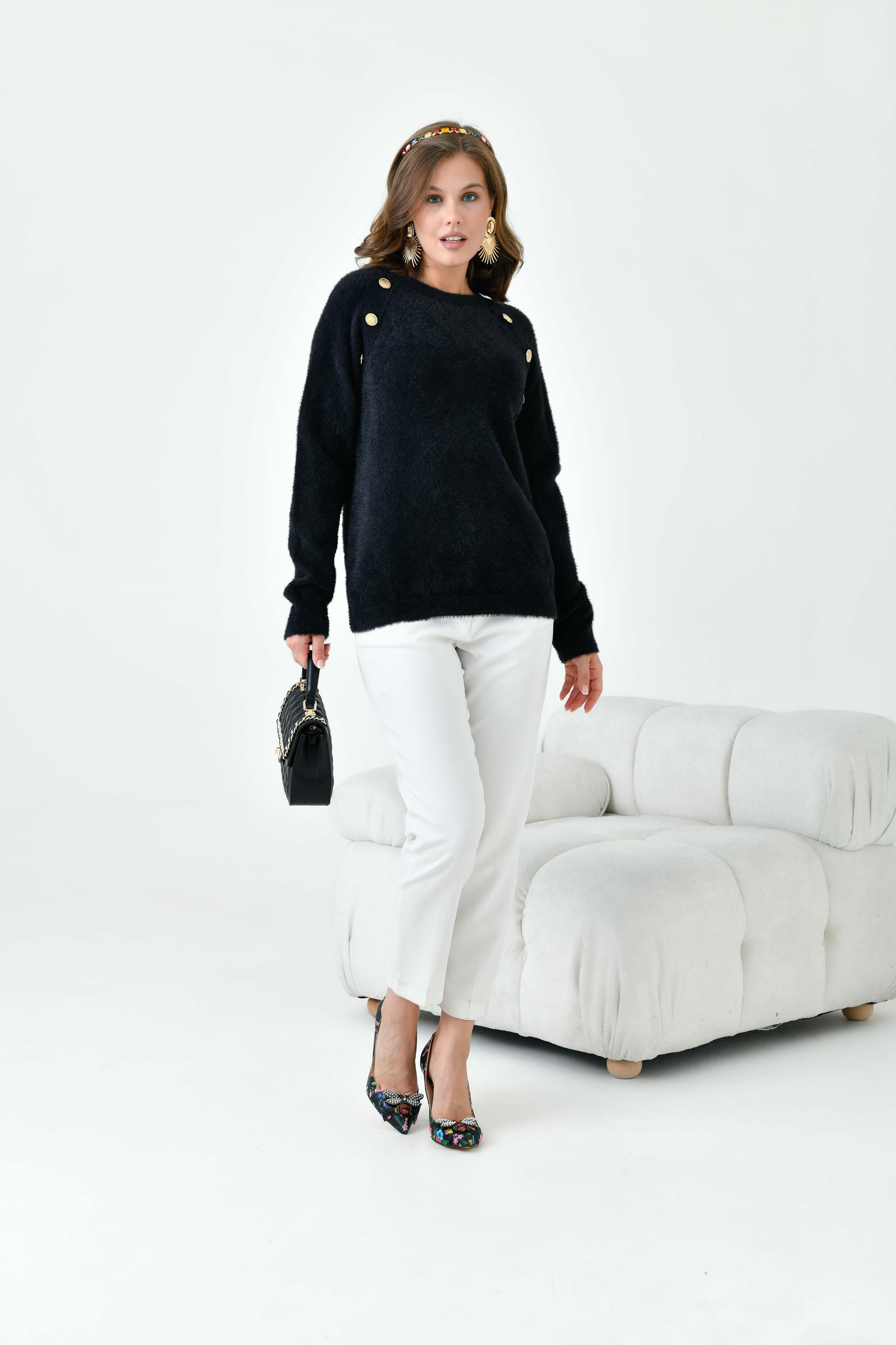 Ftz Kadın Gold Düğme Detaylı Bluz Siyah 20699