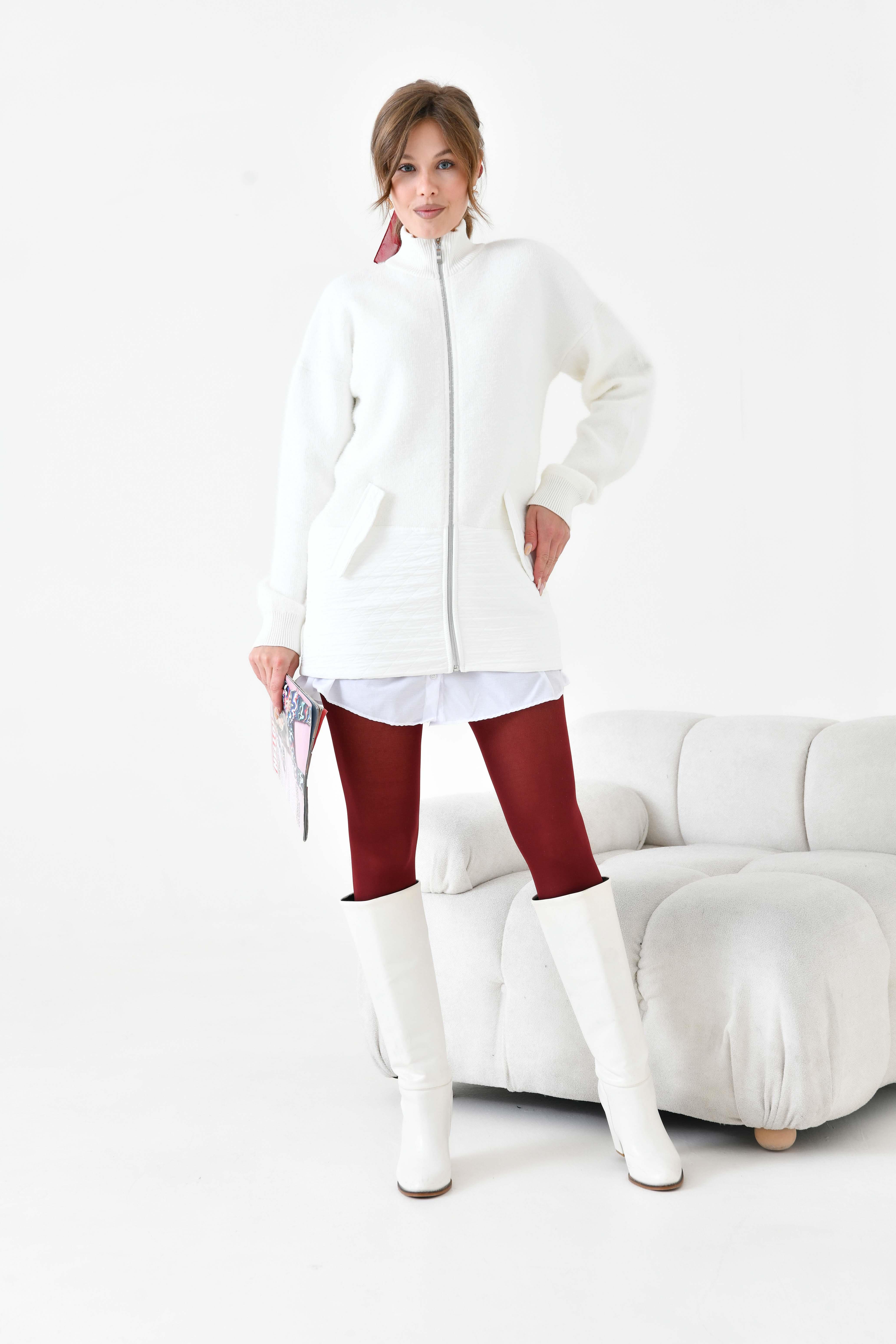 Ftz Kadın Kapitone Detaylı Kısa Kap Ekru 20875