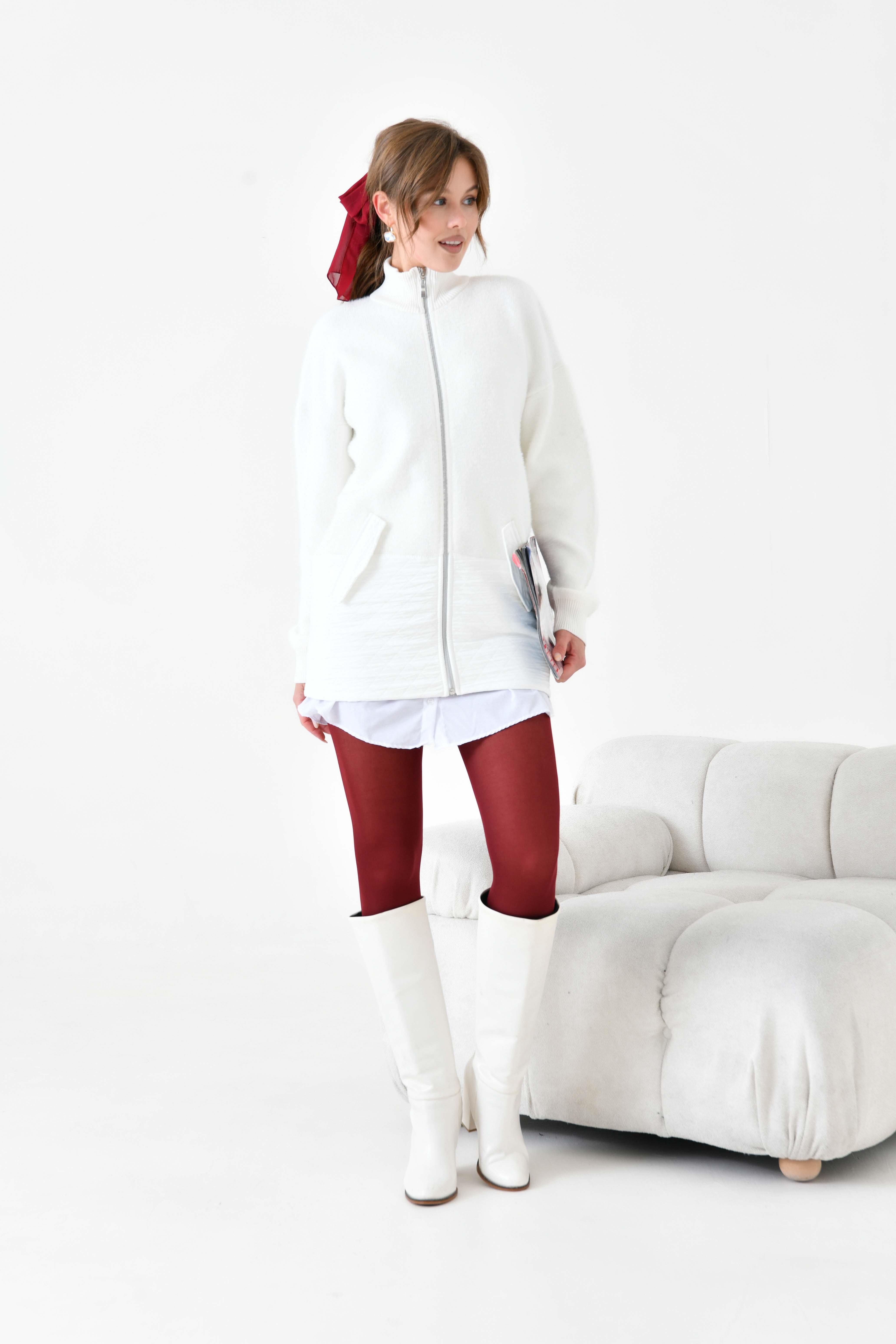 Ftz Kadın Kapitone Detaylı Kısa Kap Ekru 20875