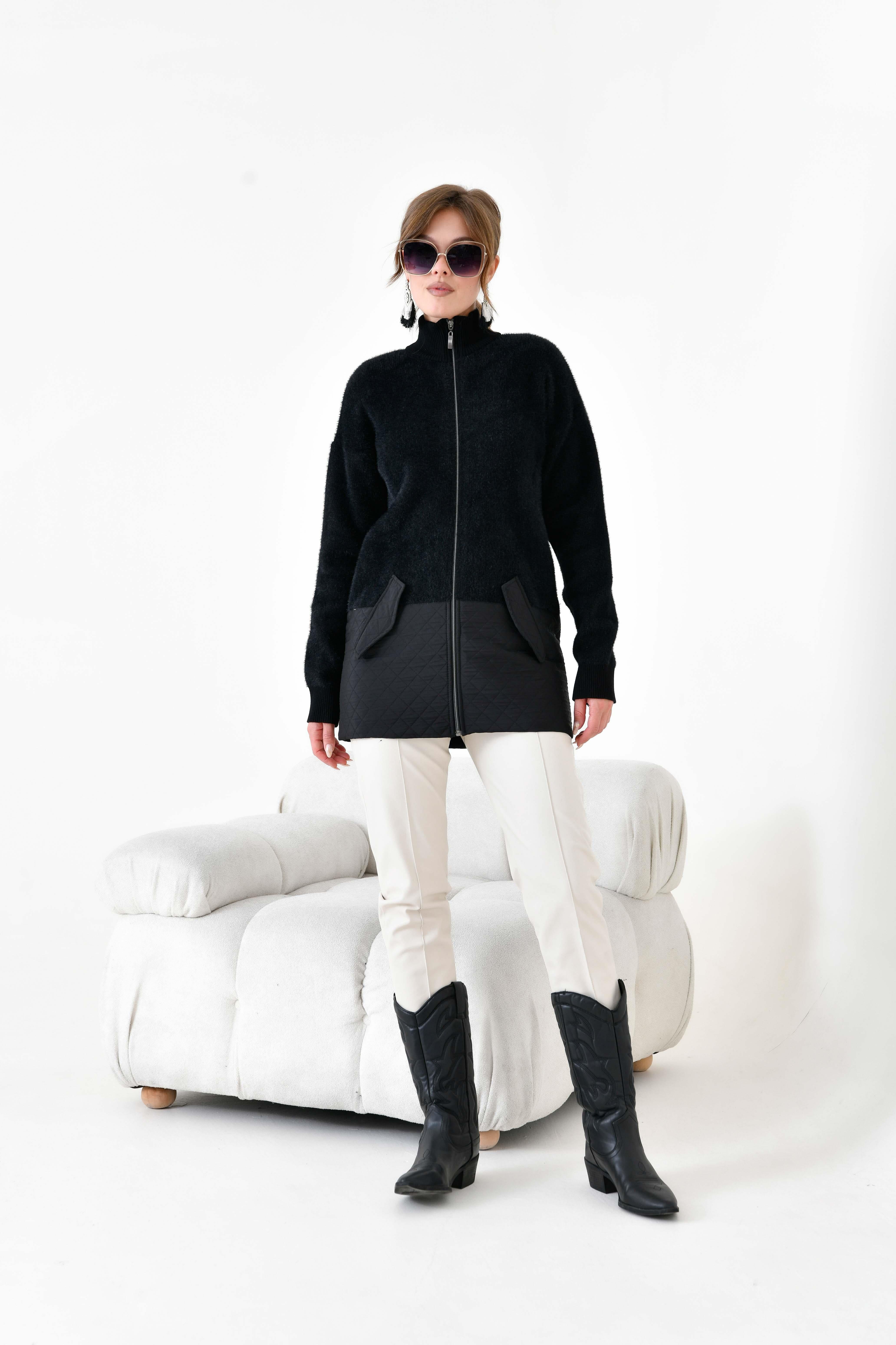 Ftz Kadın Kapitone Detaylı Kısa Kap Siyah 20875