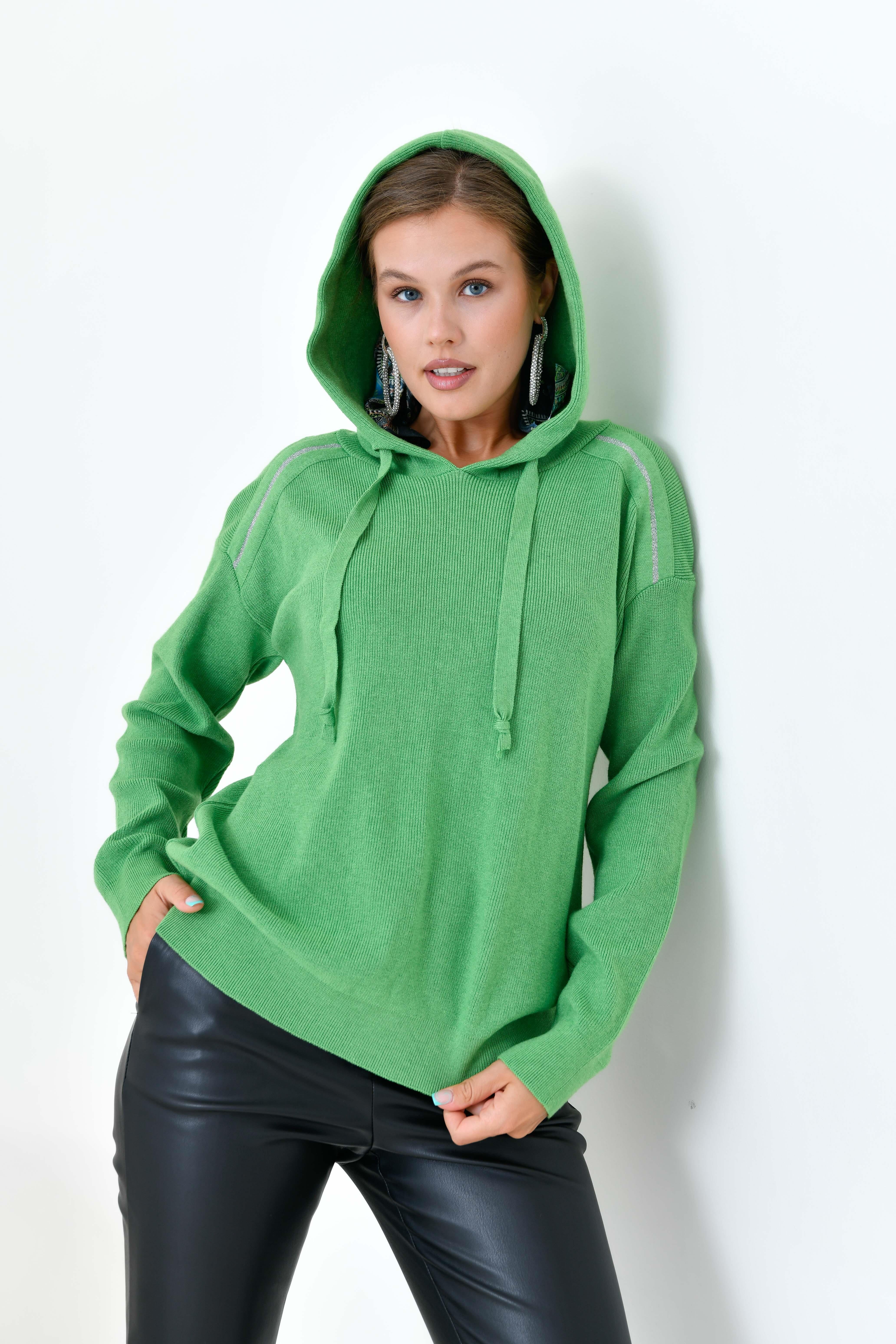 Ftz Kadın Kapüşonlu Kazak Açık Yeşil 20753