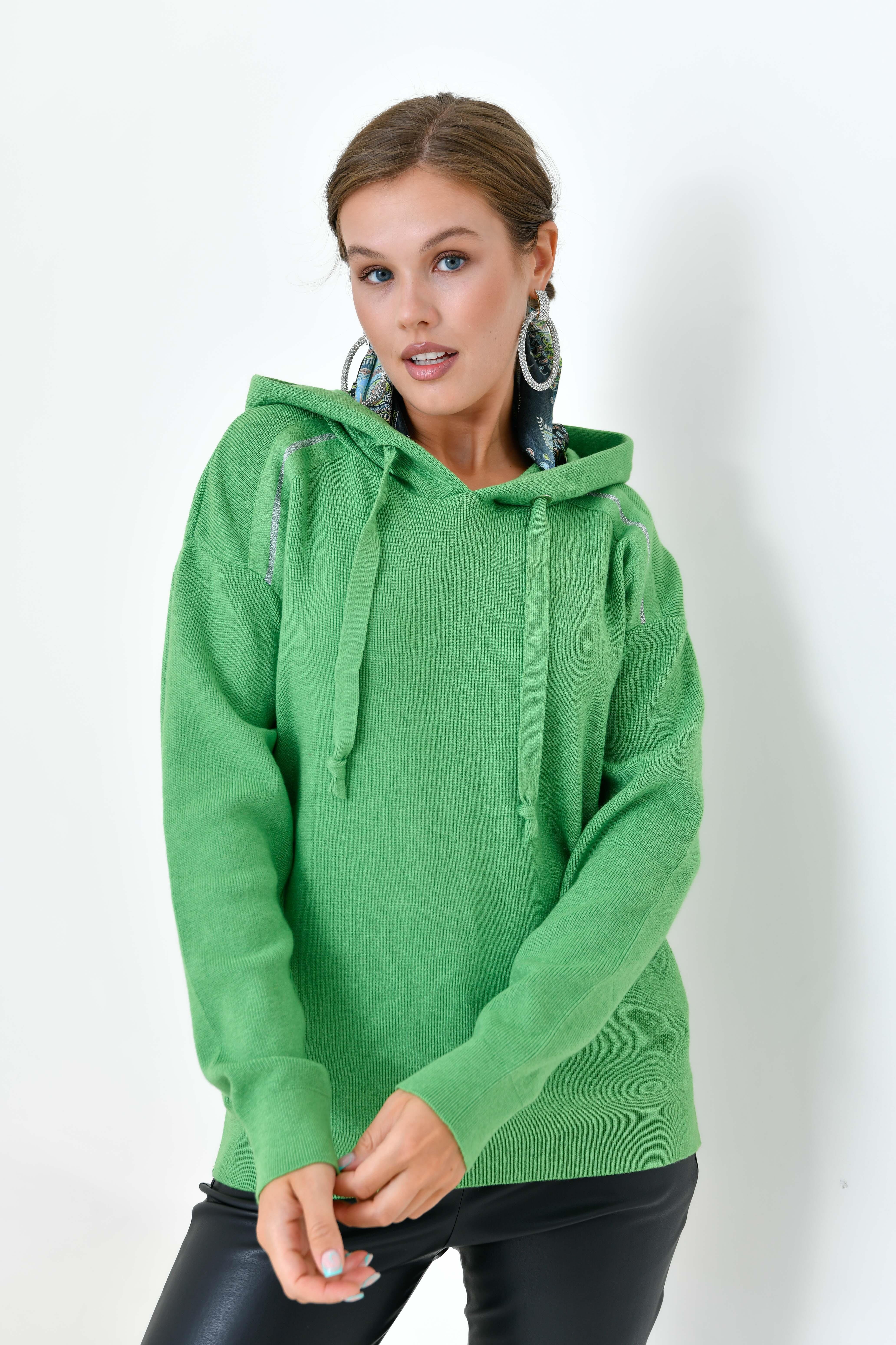 Ftz Kadın Kapüşonlu Kazak Açık Yeşil 20753