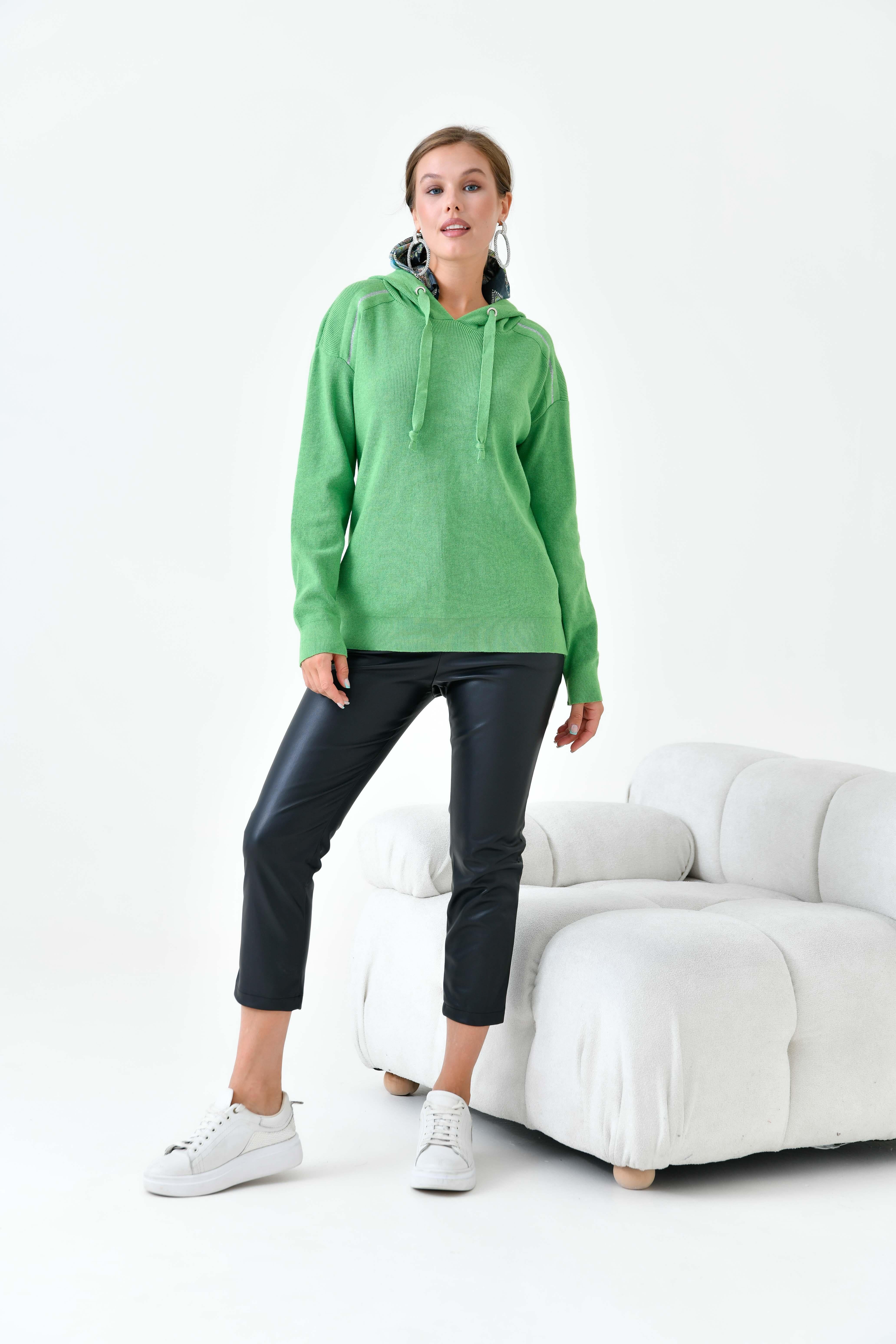 Ftz Kadın Kapüşonlu Kazak Açık Yeşil 20753