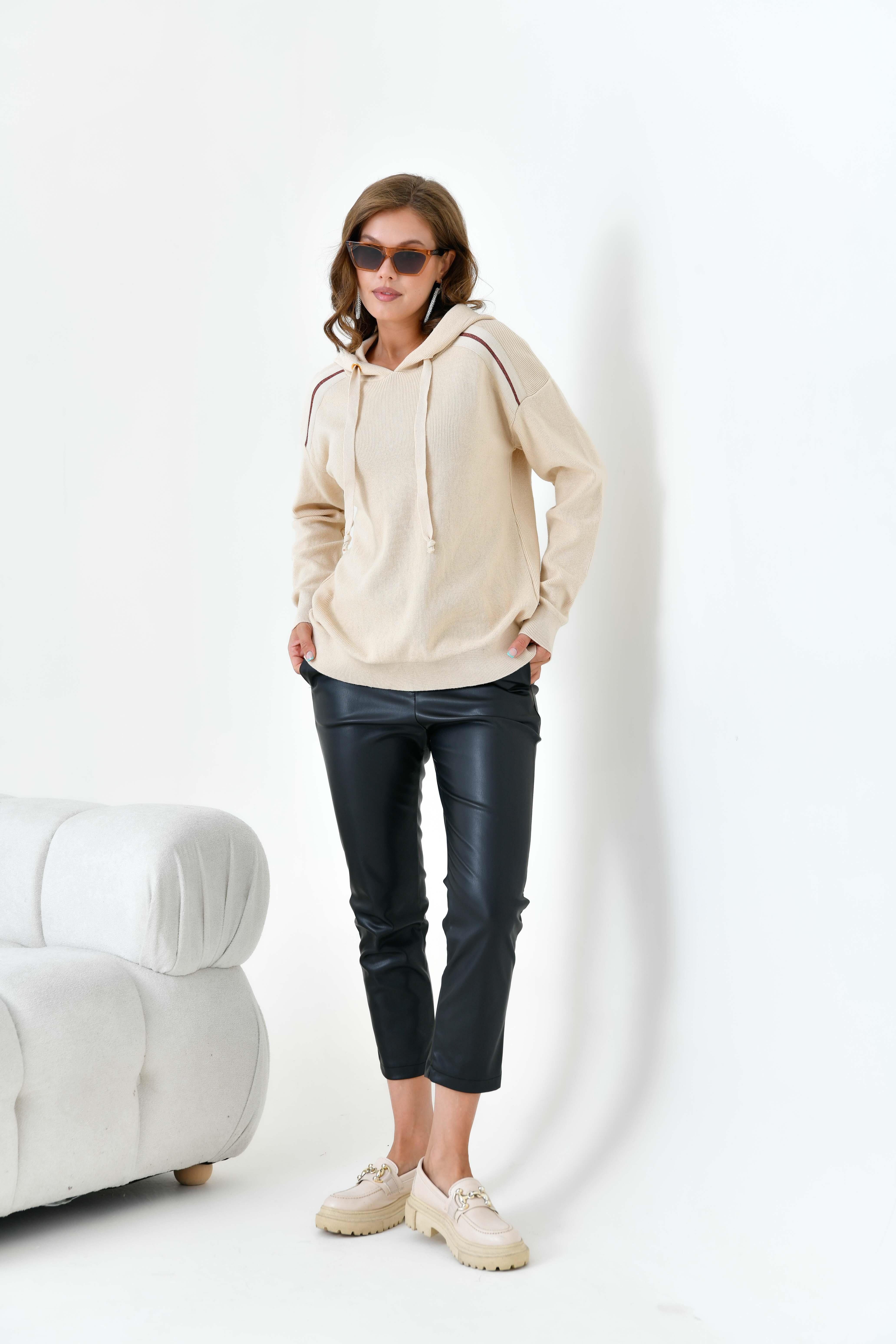 Ftz Kadın Kapüşonlu Kazak Bej 20753