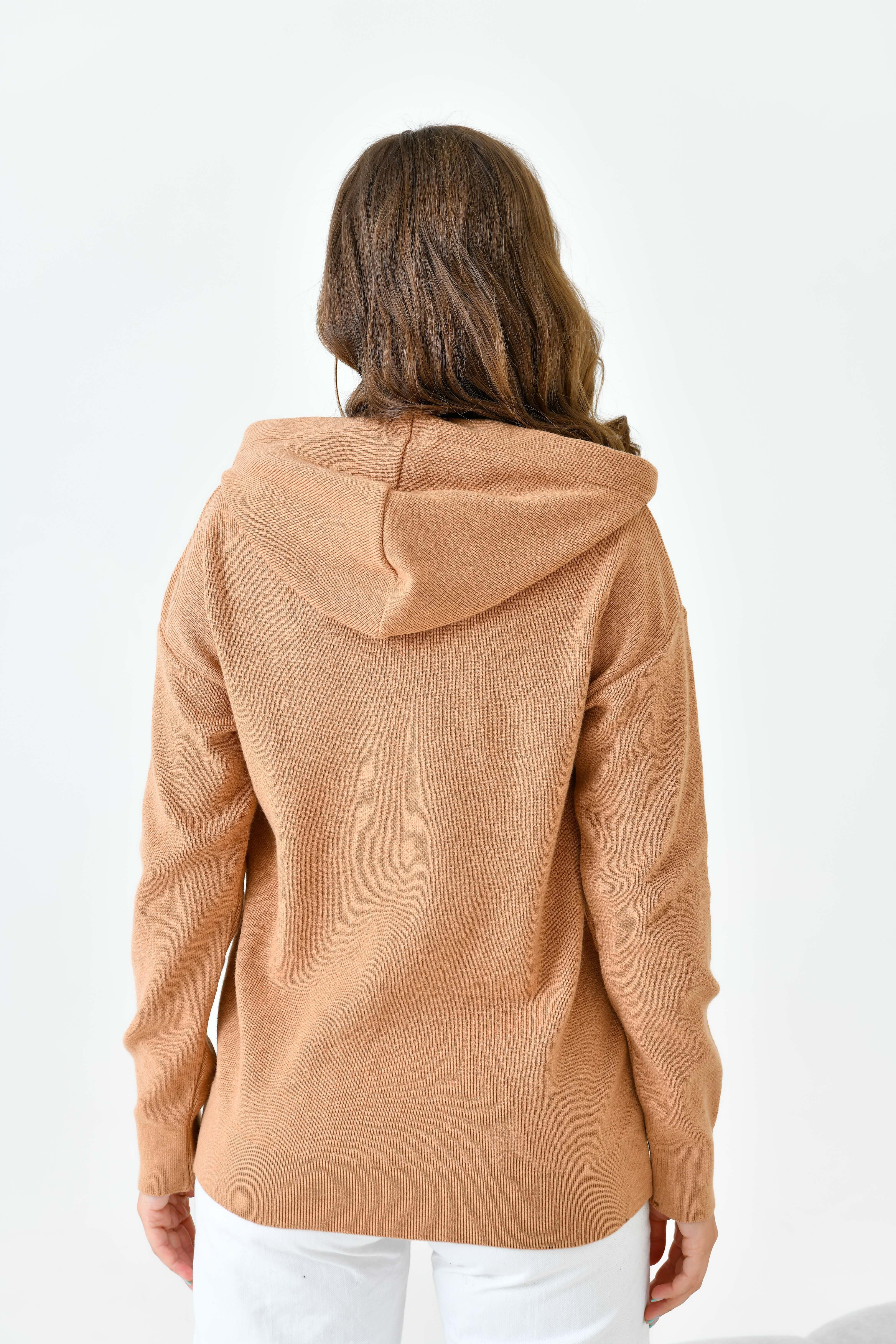 Ftz Kadın Kapüşonlu Kazak Bisküvi 20753