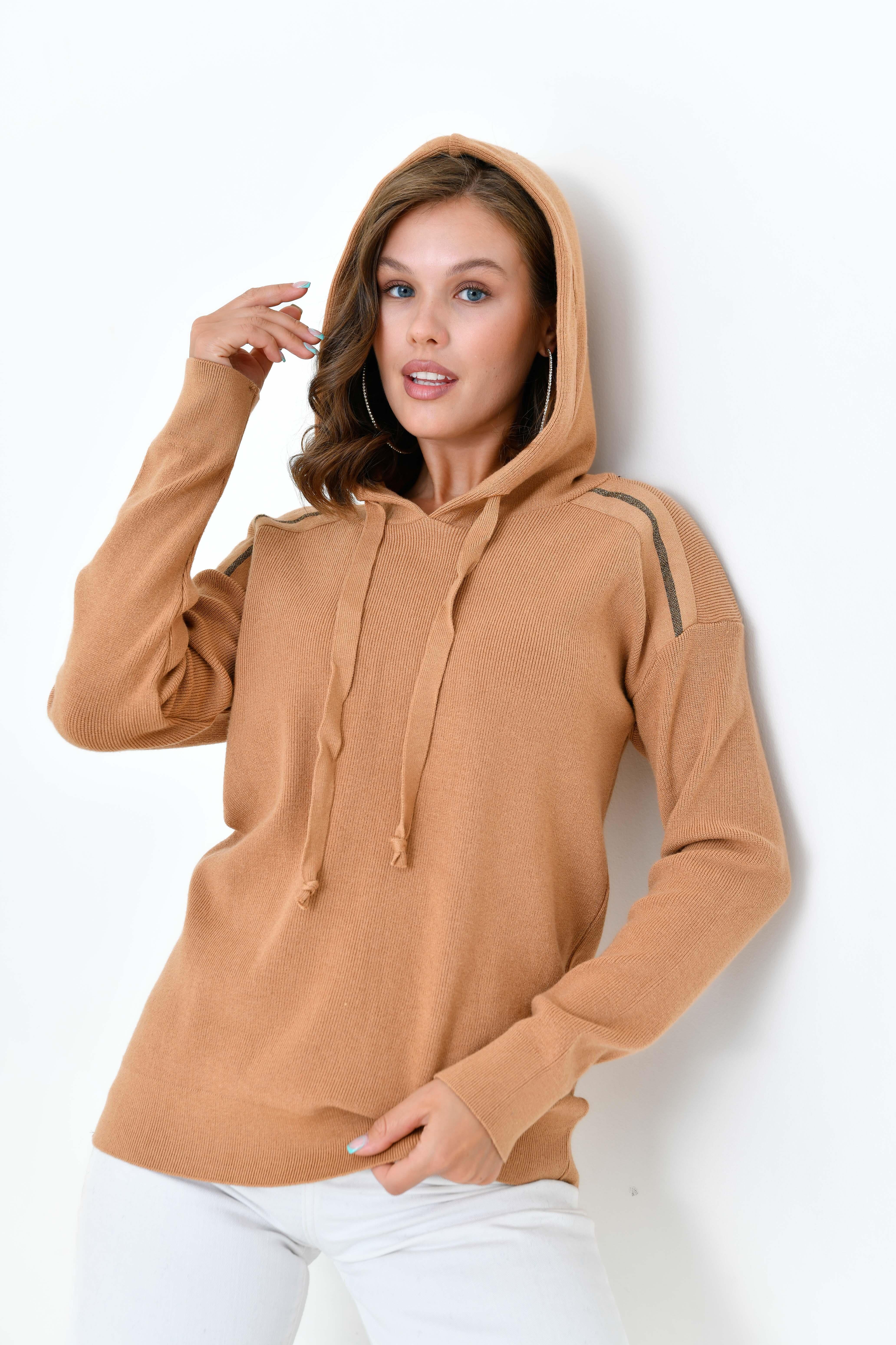 Ftz Kadın Kapüşonlu Kazak Bisküvi 20753