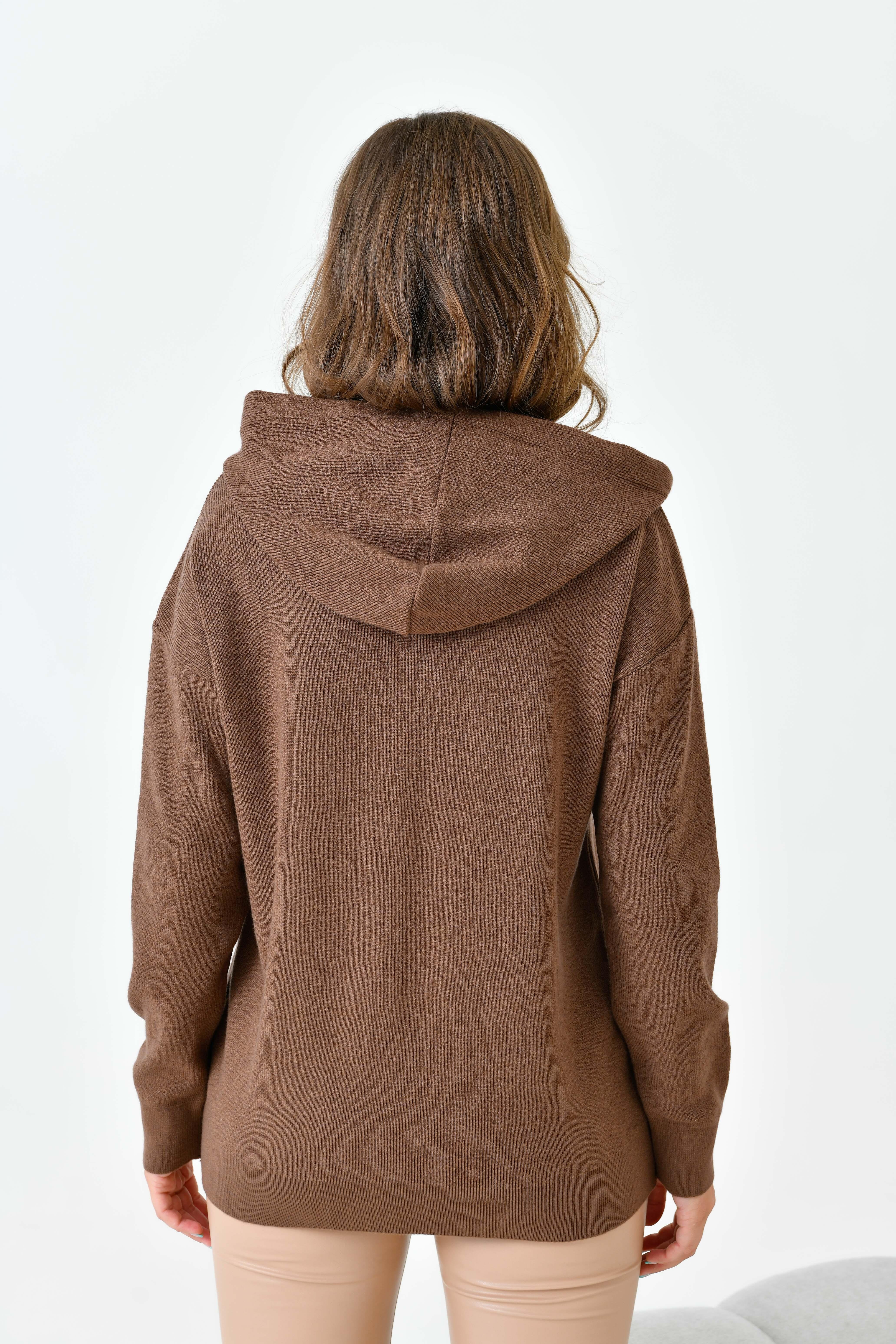 Ftz Kadın Kapüşonlu Kazak Kahve 20753