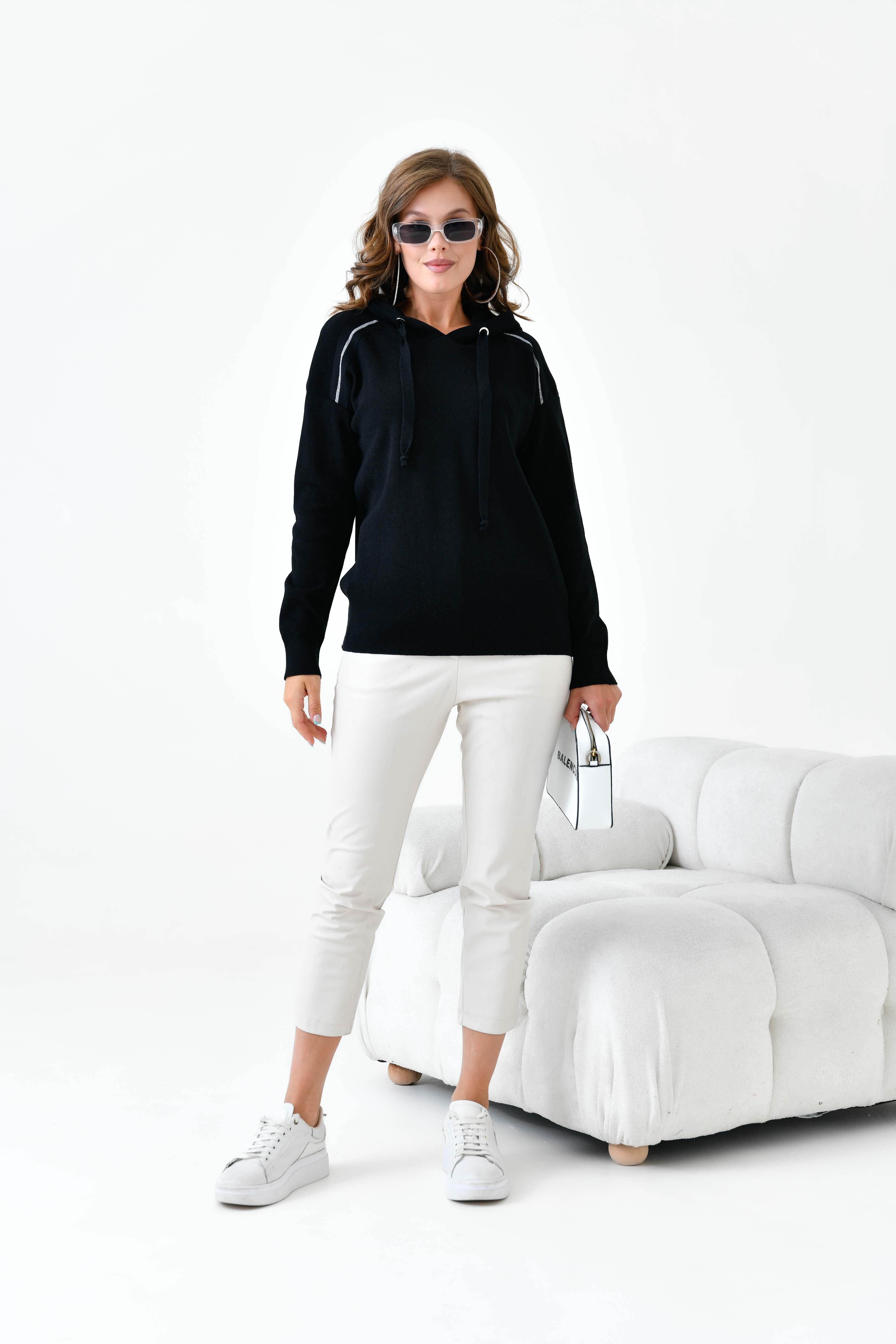 Ftz Kadın Kapüşonlu Kazak Siyah 20753