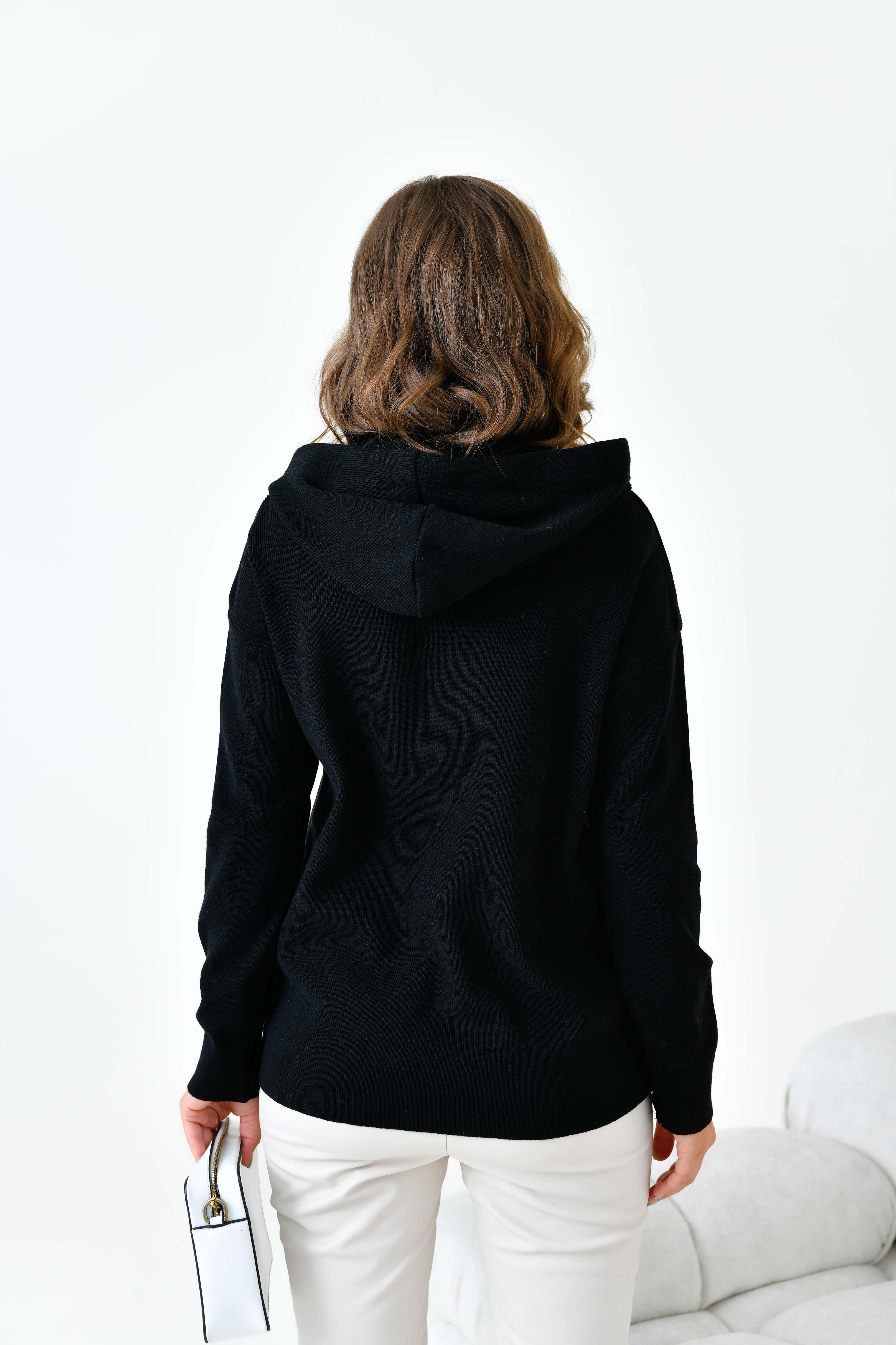 Ftz Kadın Kapüşonlu Kazak Siyah 20753