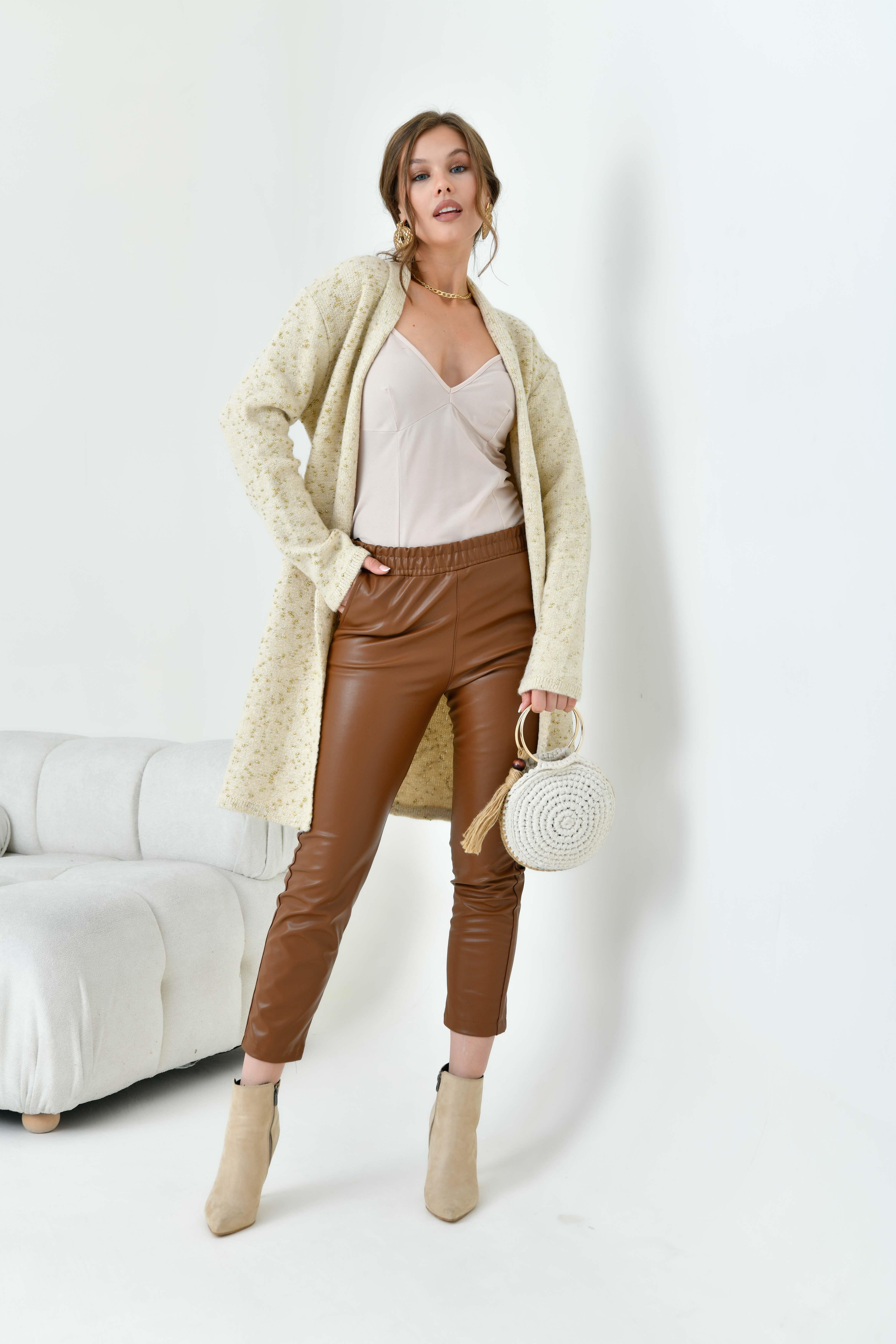 Ftz Kadın Kendinden Kemerli Uzun Hırka Taş 20737