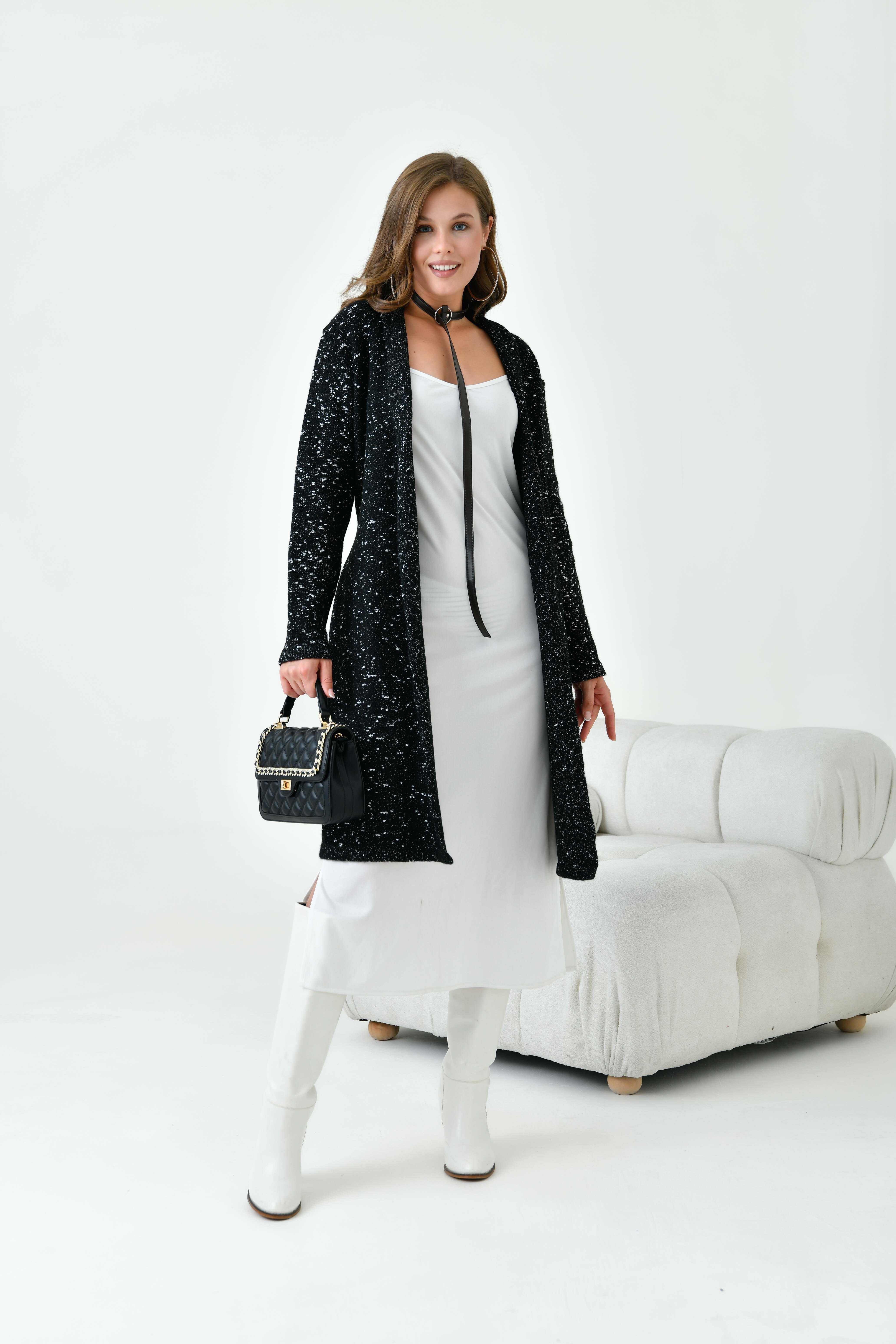 Ftz Kadın Kendinden Kemerli Uzun Hırka Siyah 20737