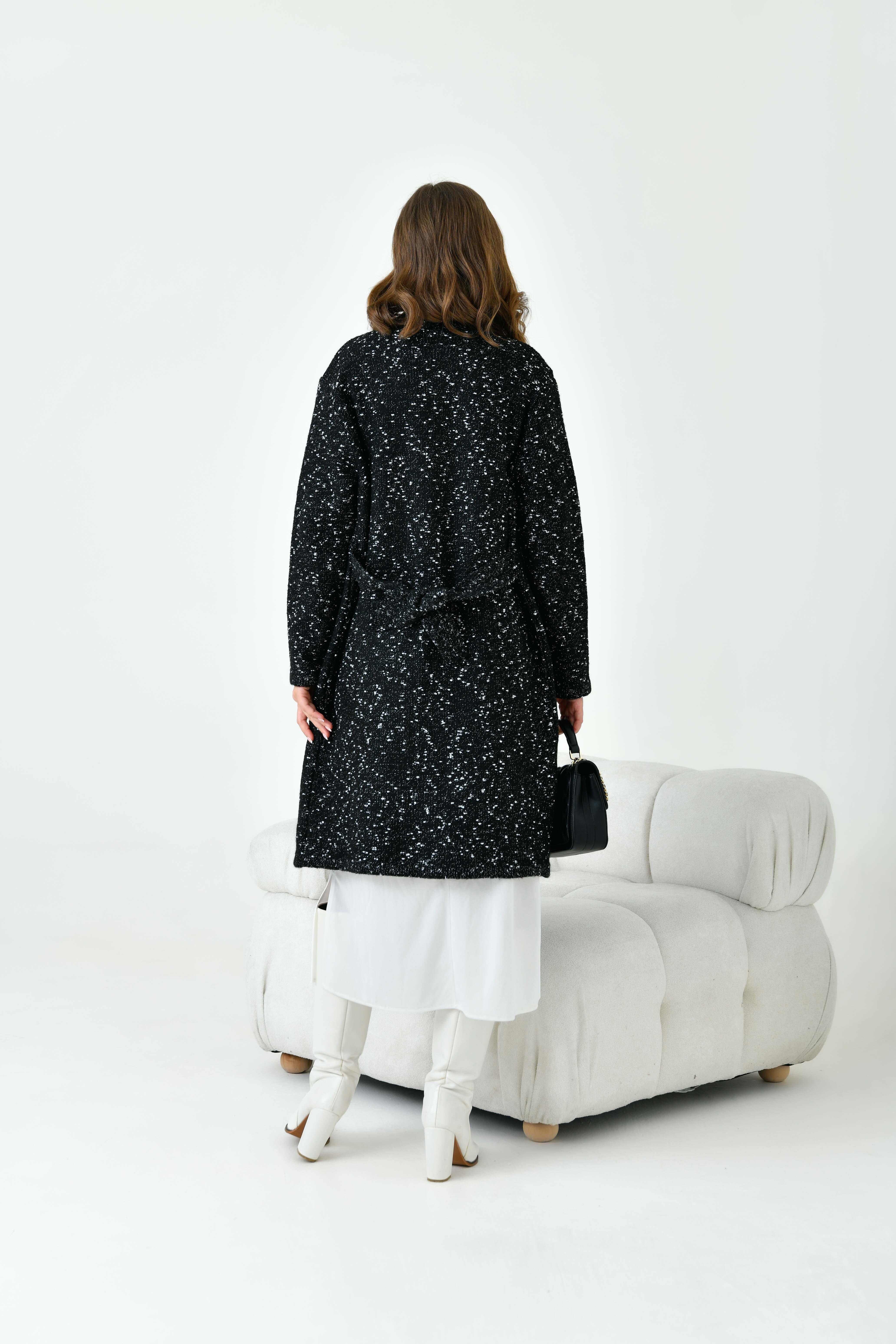 Ftz Kadın Kendinden Kemerli Uzun Hırka Siyah 20737