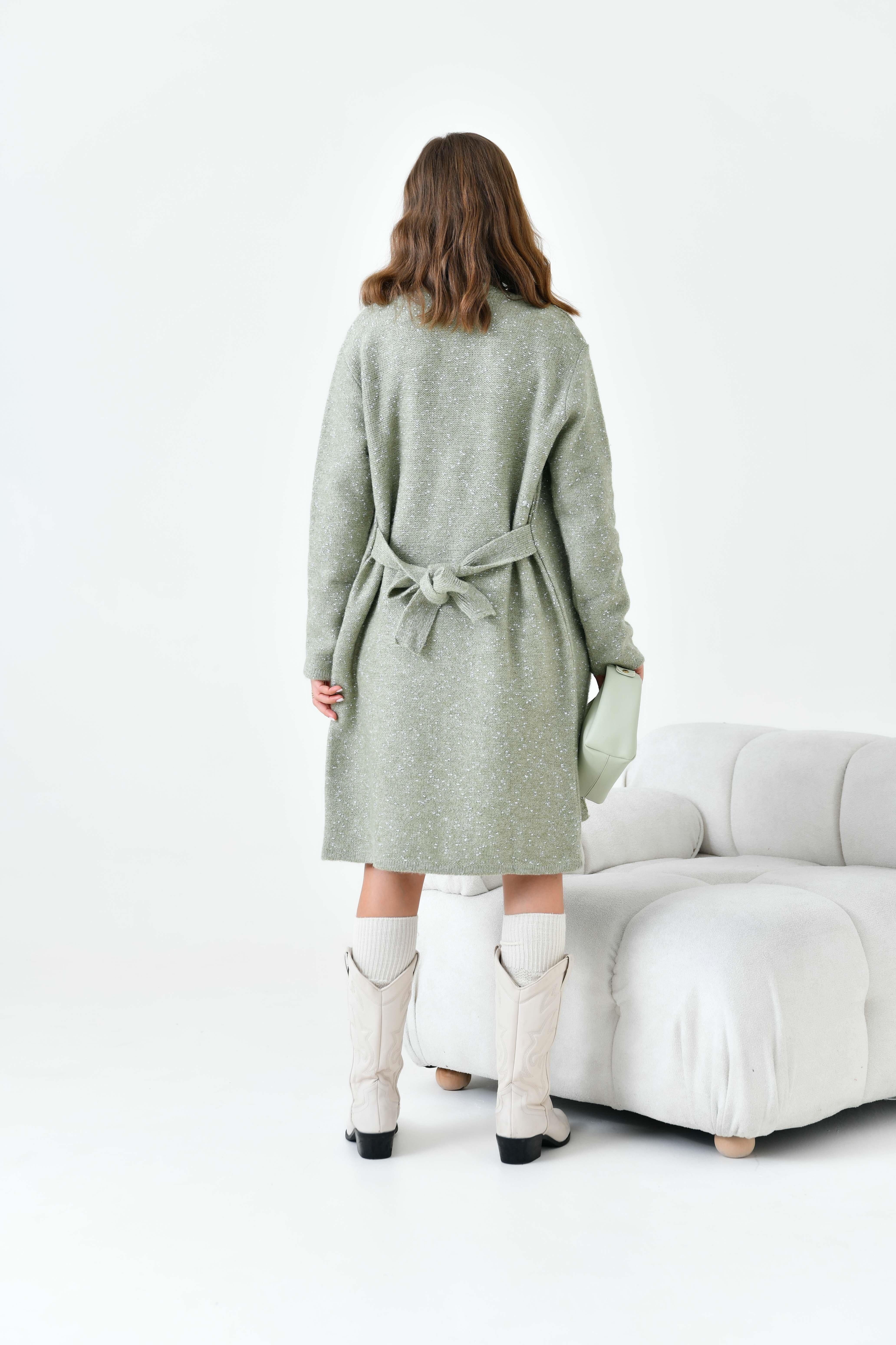 Ftz Kadın Kendinden Kemerli Uzun Hırka Mint 20737