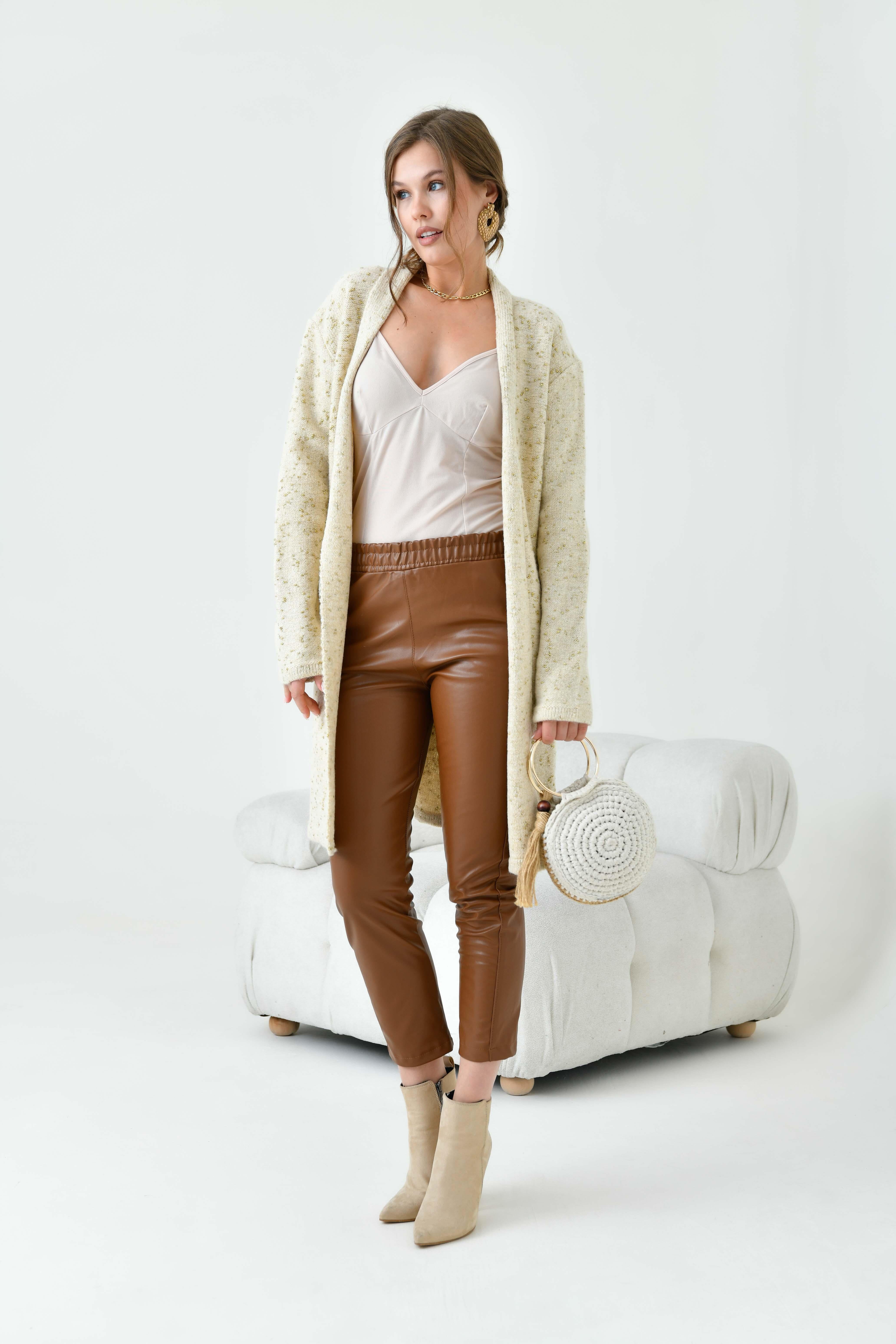 Ftz Kadın Kendinden Kemerli Uzun Hırka Taş 20737