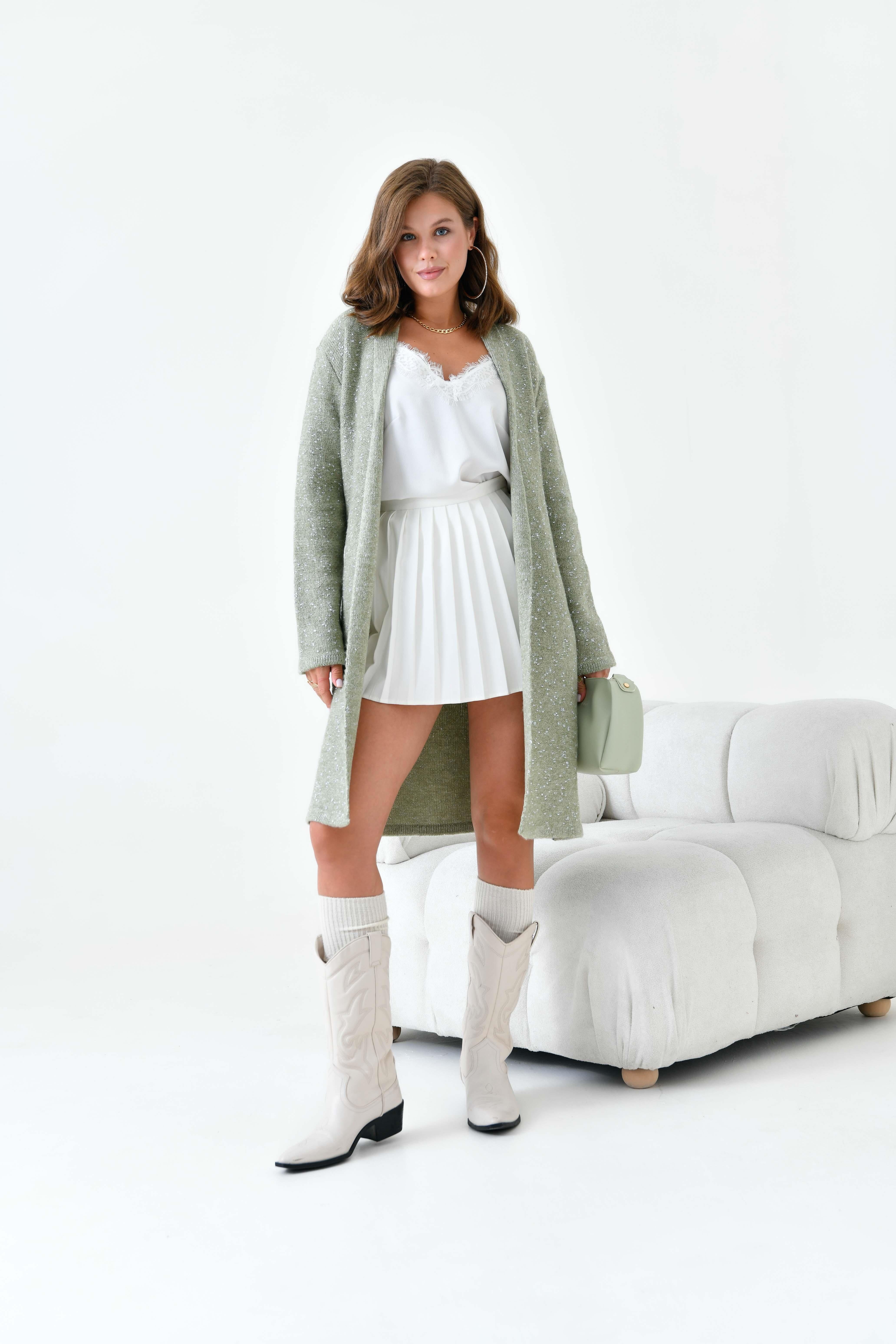 Ftz Kadın Kendinden Kemerli Uzun Hırka Mint 20737