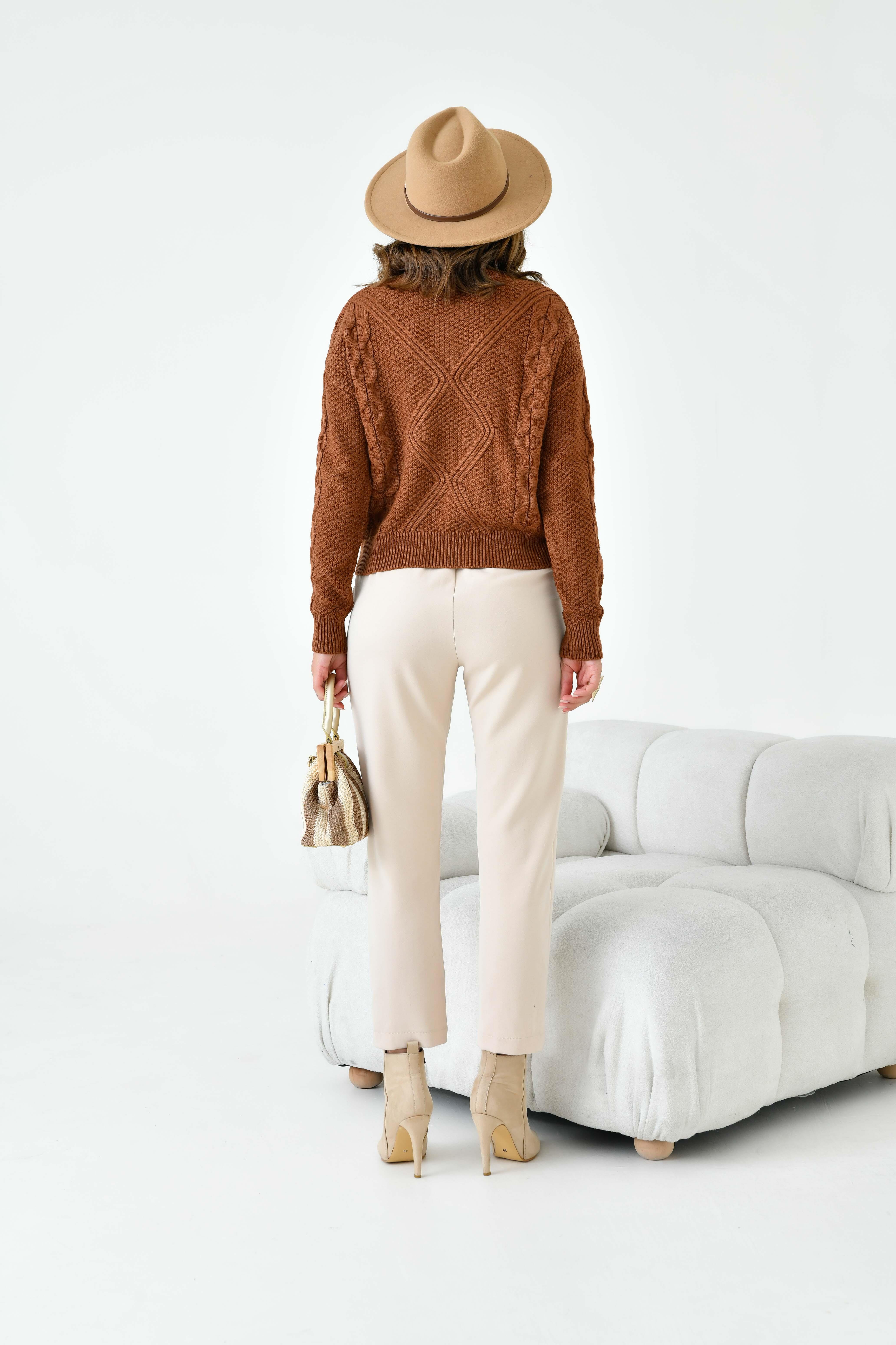 Ftz Kadın Pirinç Örgü Kazak Bakır 20909