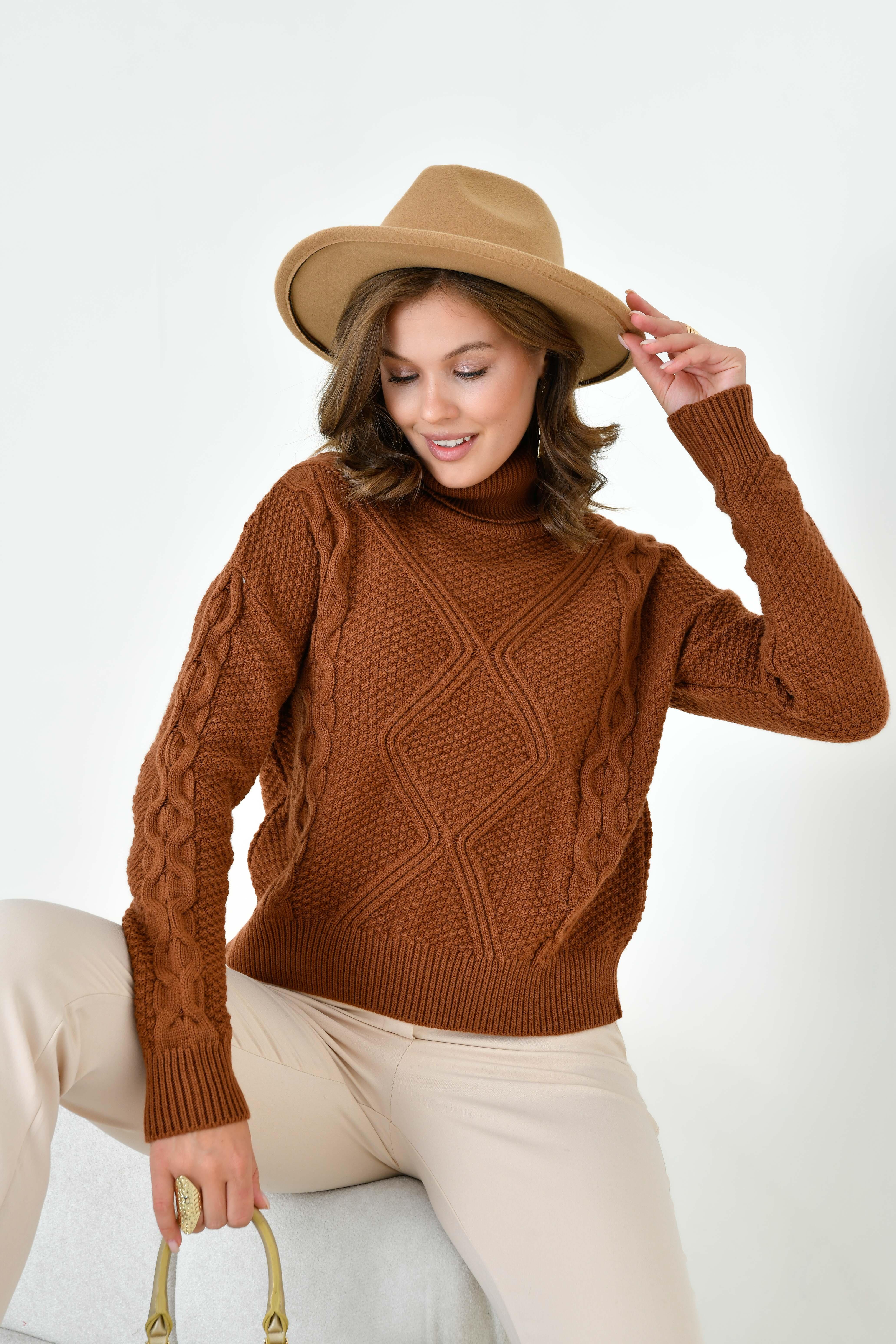 Ftz Kadın Pirinç Örgü Kazak Bakır 20909