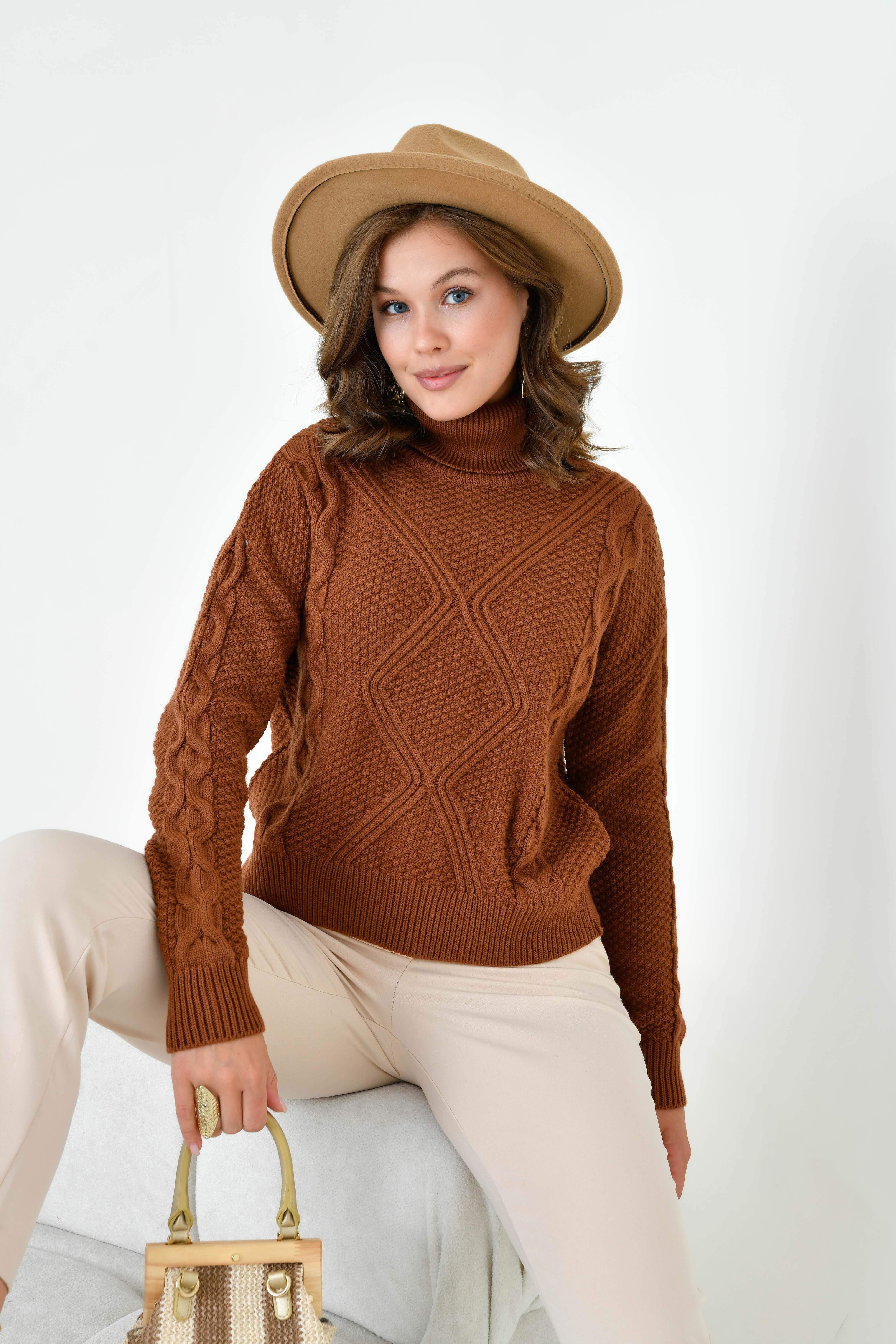 Ftz Kadın Pirinç Örgü Kazak Bakır 20909