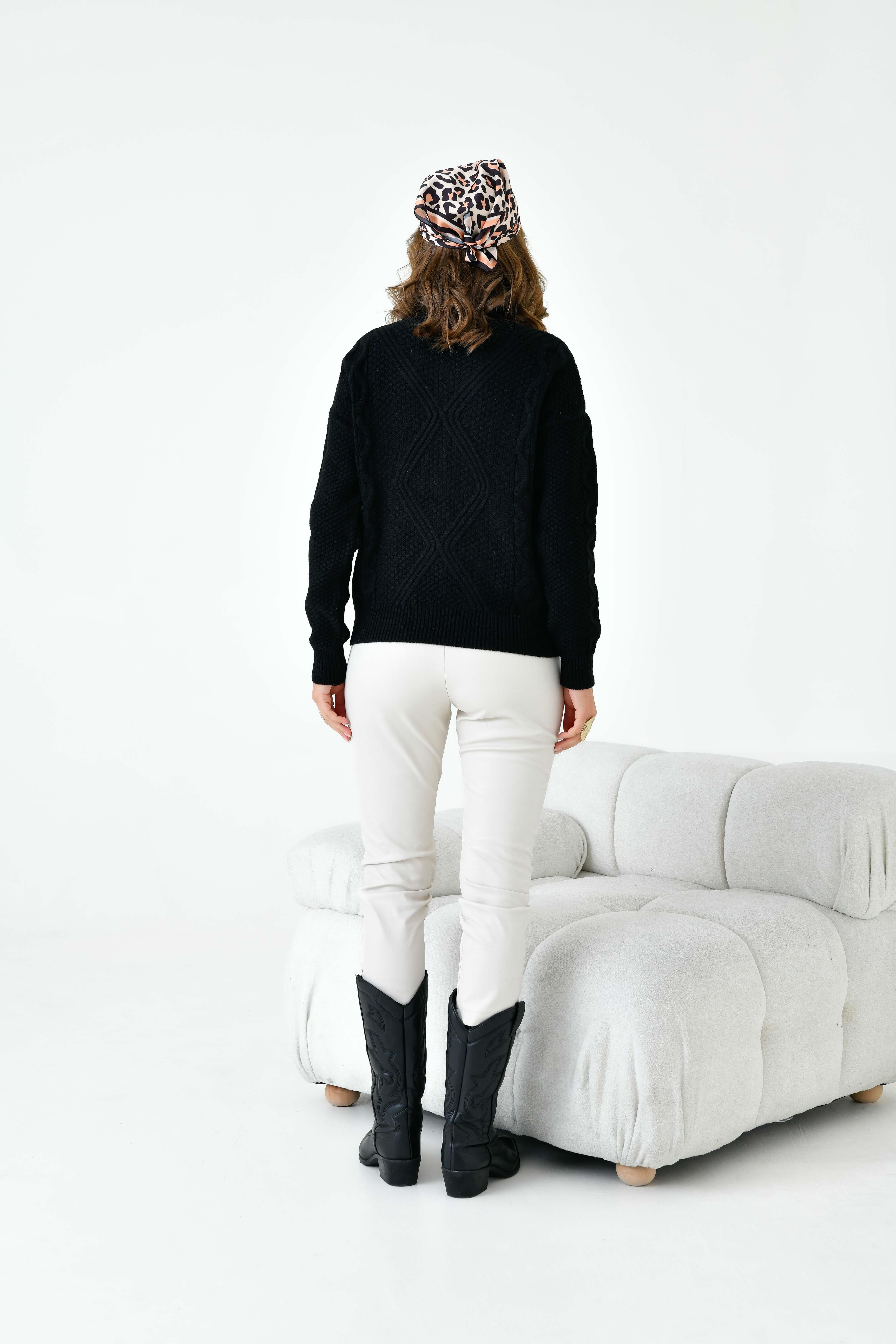 Ftz Kadın Pirinç Örgü Kazak Siyah 20909