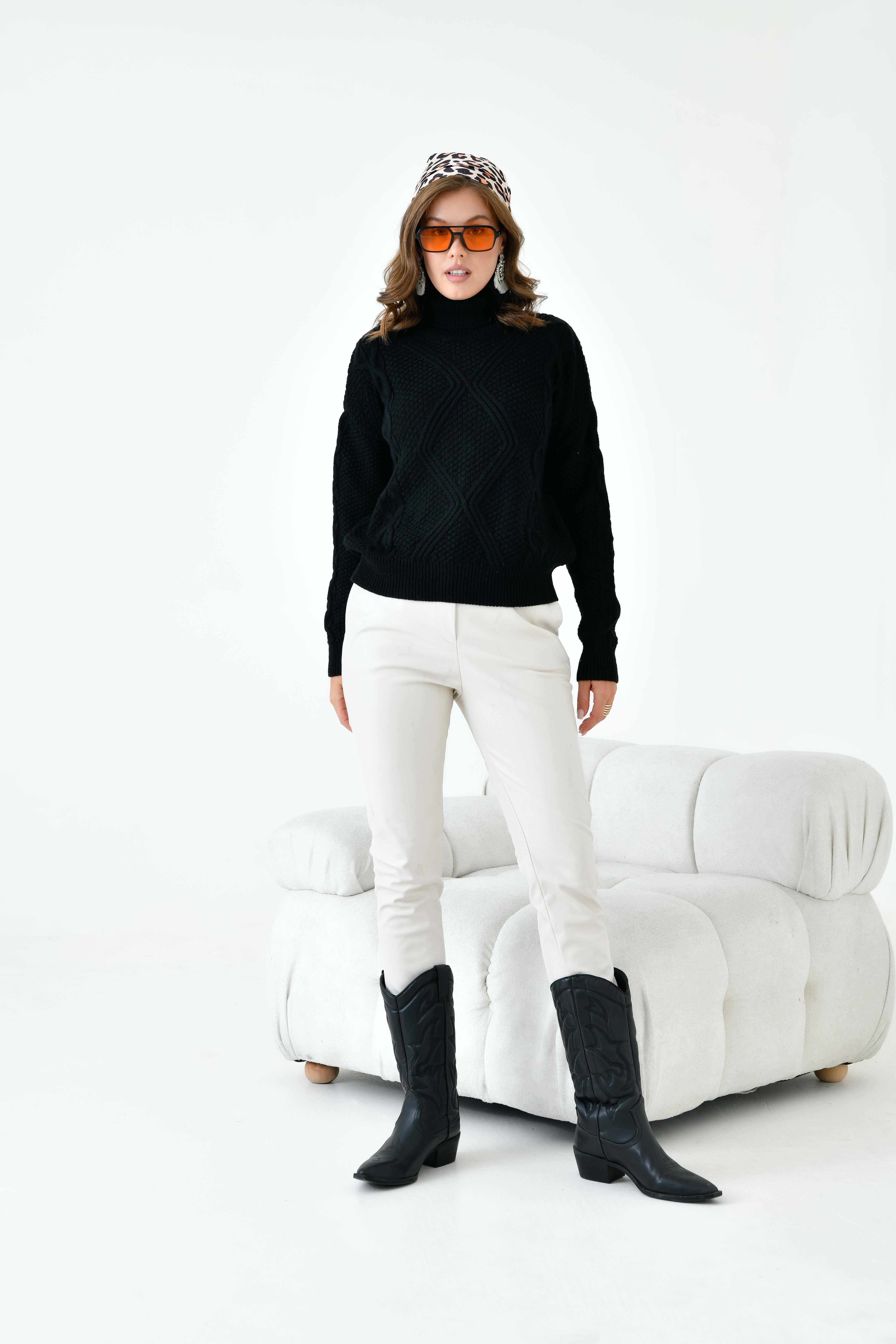 Ftz Kadın Pirinç Örgü Kazak Siyah 20909