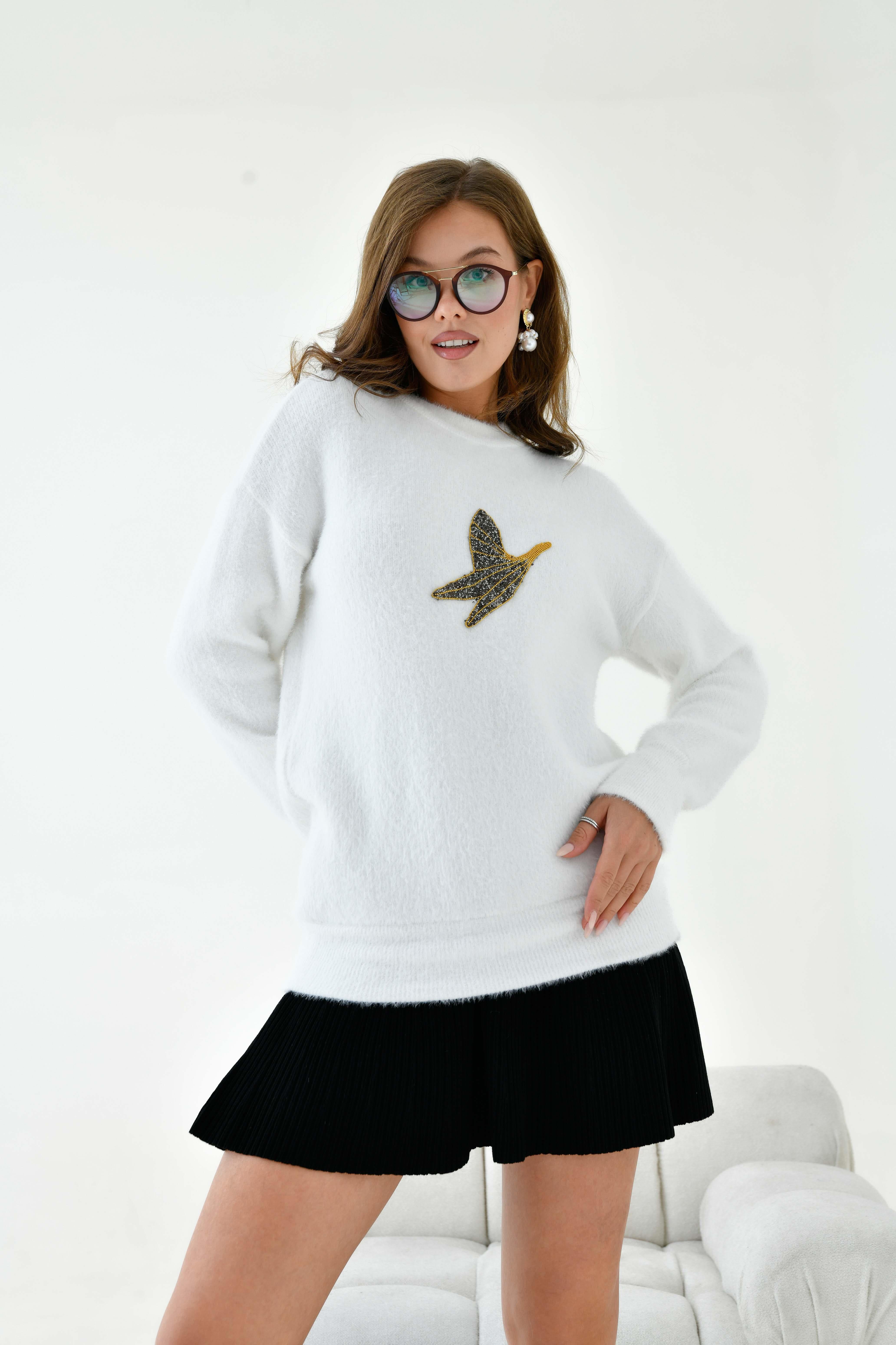 Ftz Kadın Taş Detaylı Kazak Ekru 20828