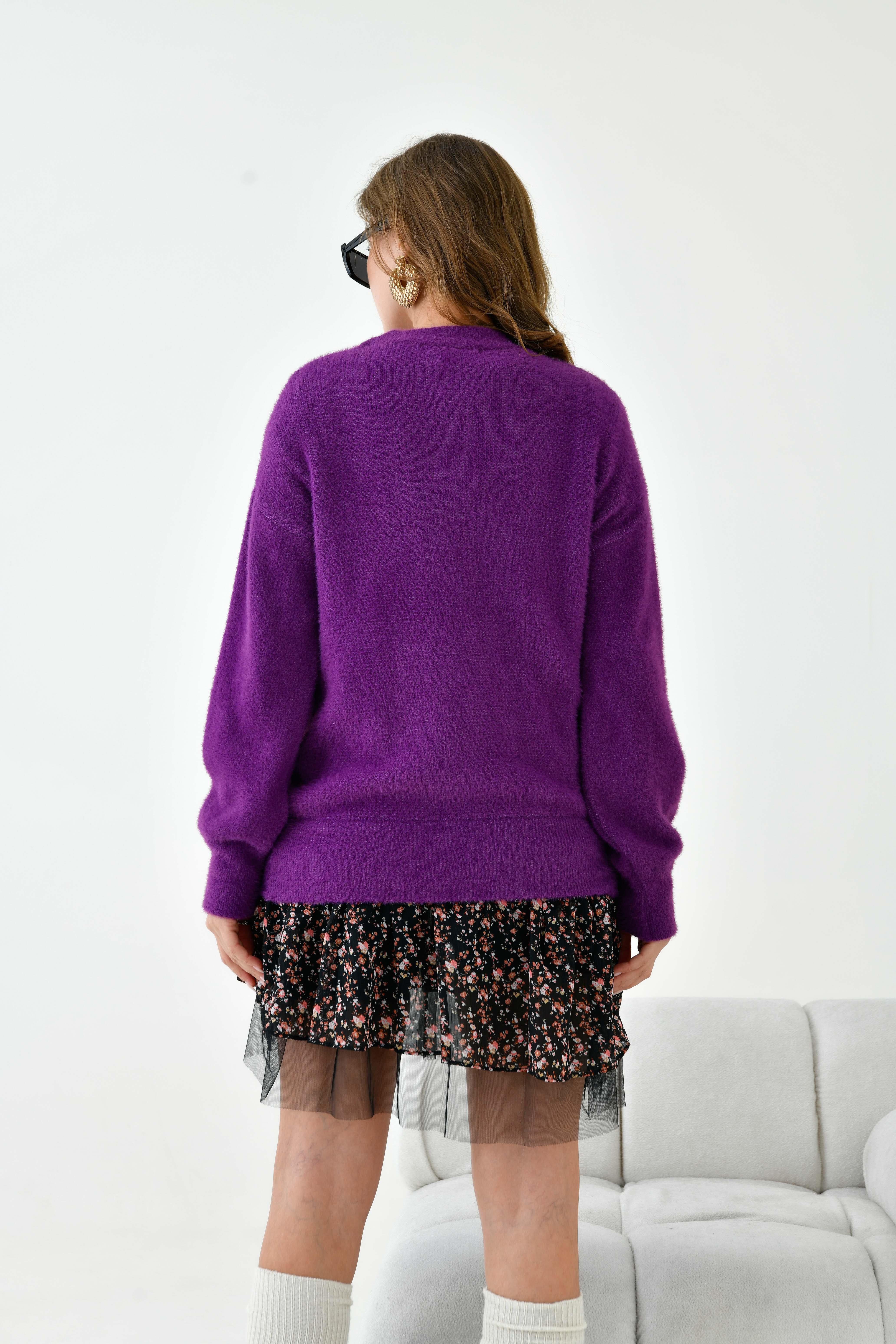 Ftz Kadın Taş Detaylı Kazak Mor 20828