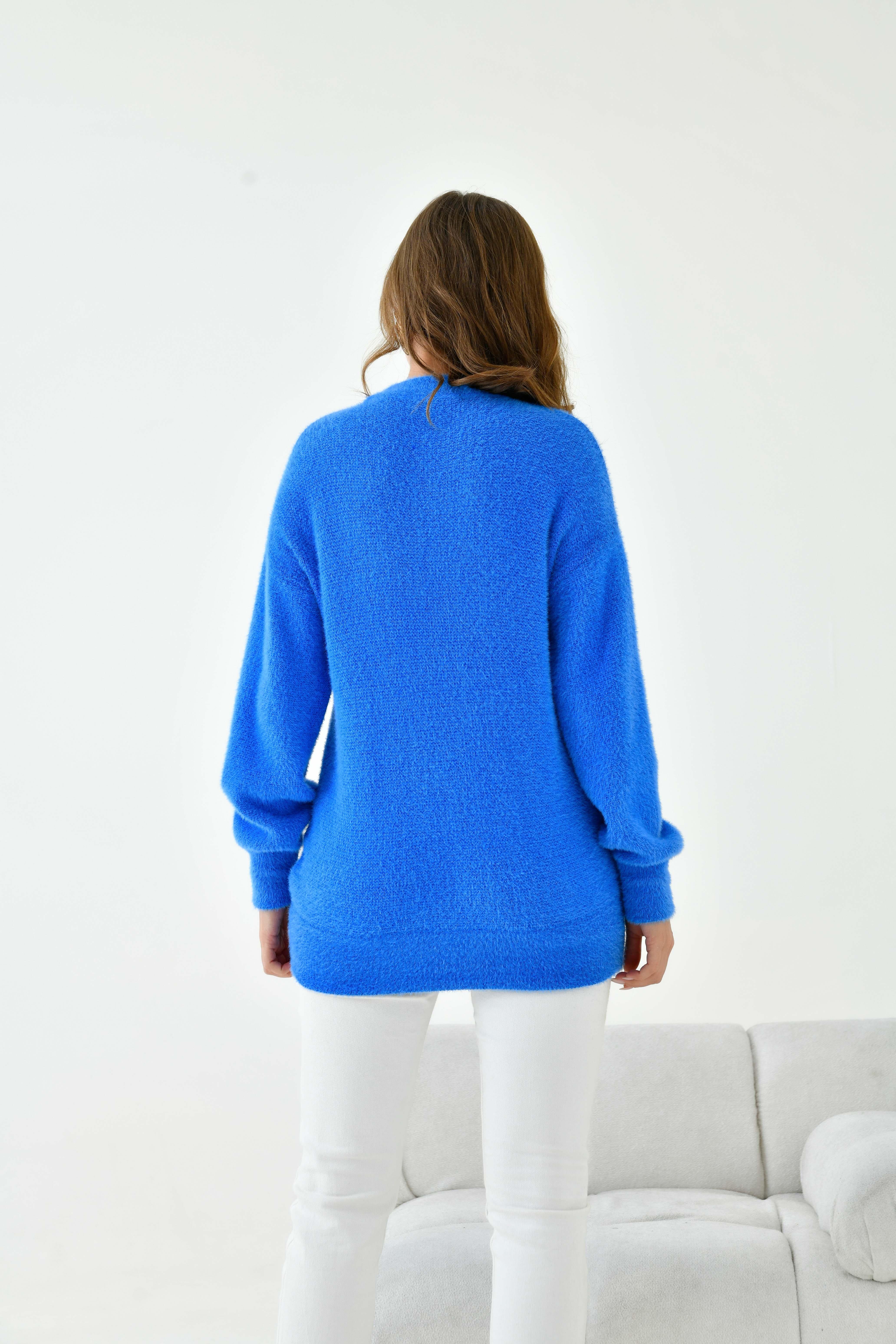 Ftz Kadın Taş Detaylı Kazak Saks Mavi 20828