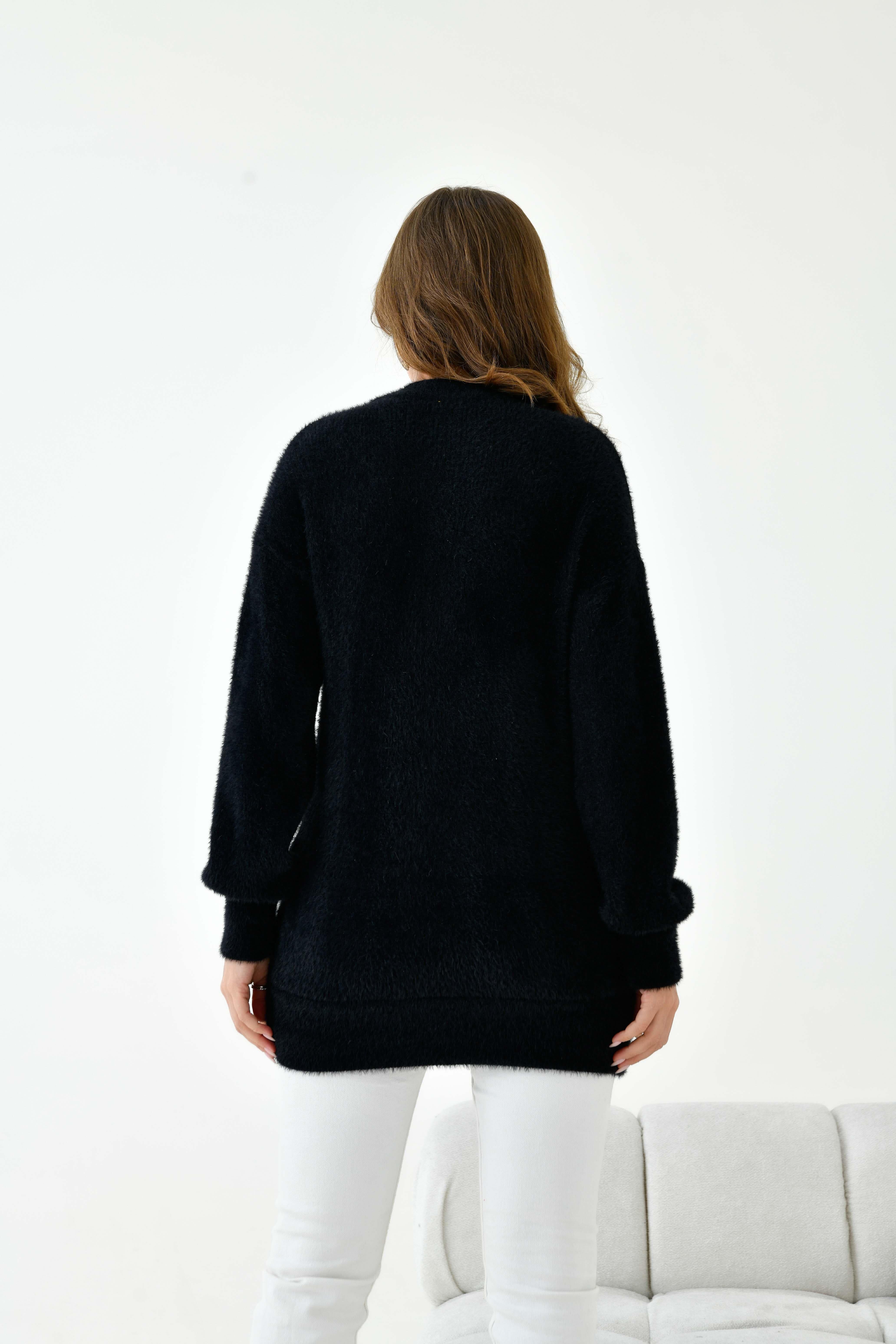 Ftz Kadın Taş Detaylı Kazak Siyah 20828