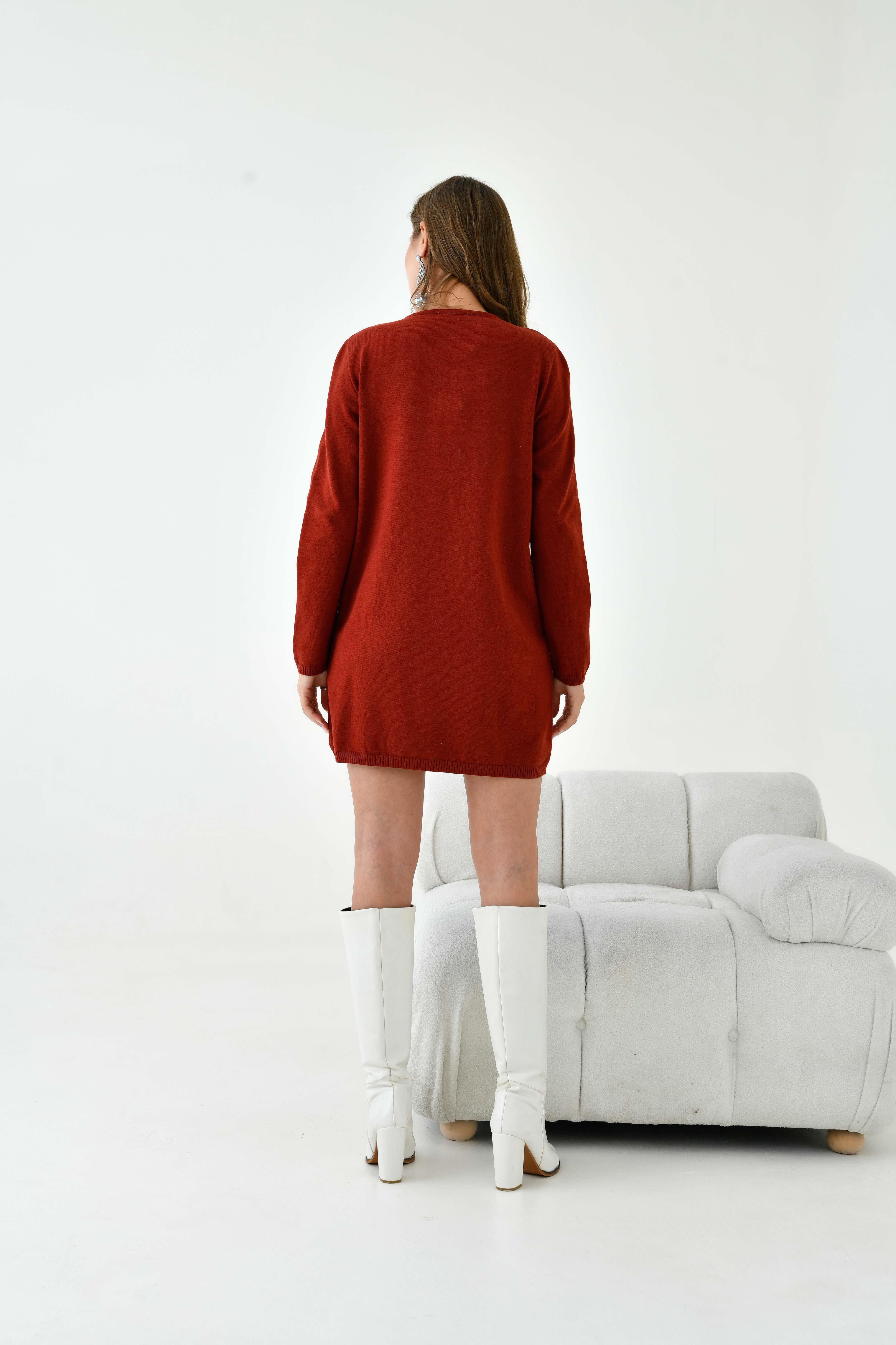 Ftz  Kadın Taş Detaylı Tunik Kiremit 20894