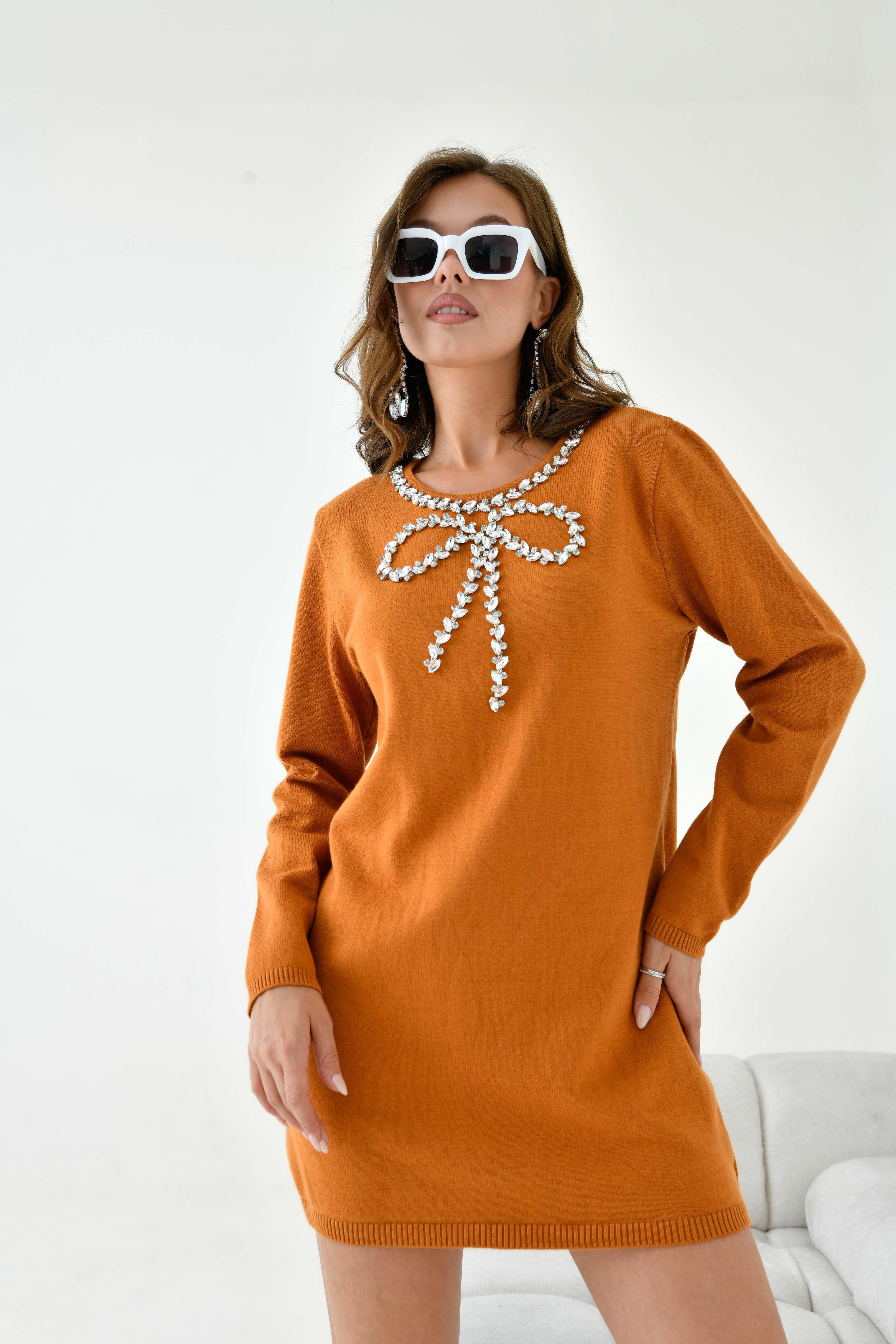 Ftz  Kadın Taş Detaylı Tunik Safran 20894