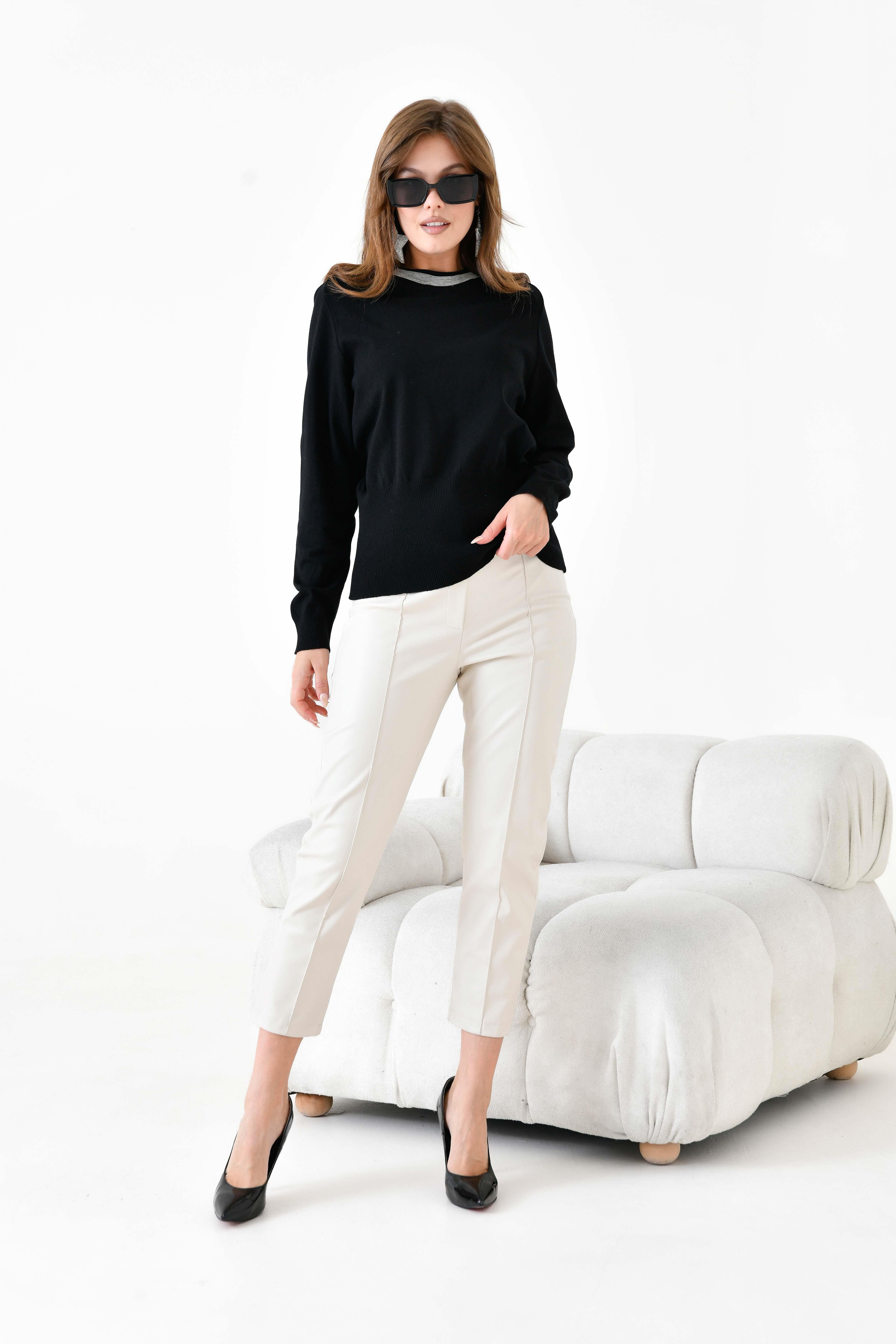 Ftz Kadın Zincir Detaylı Kazak Siyah 20823