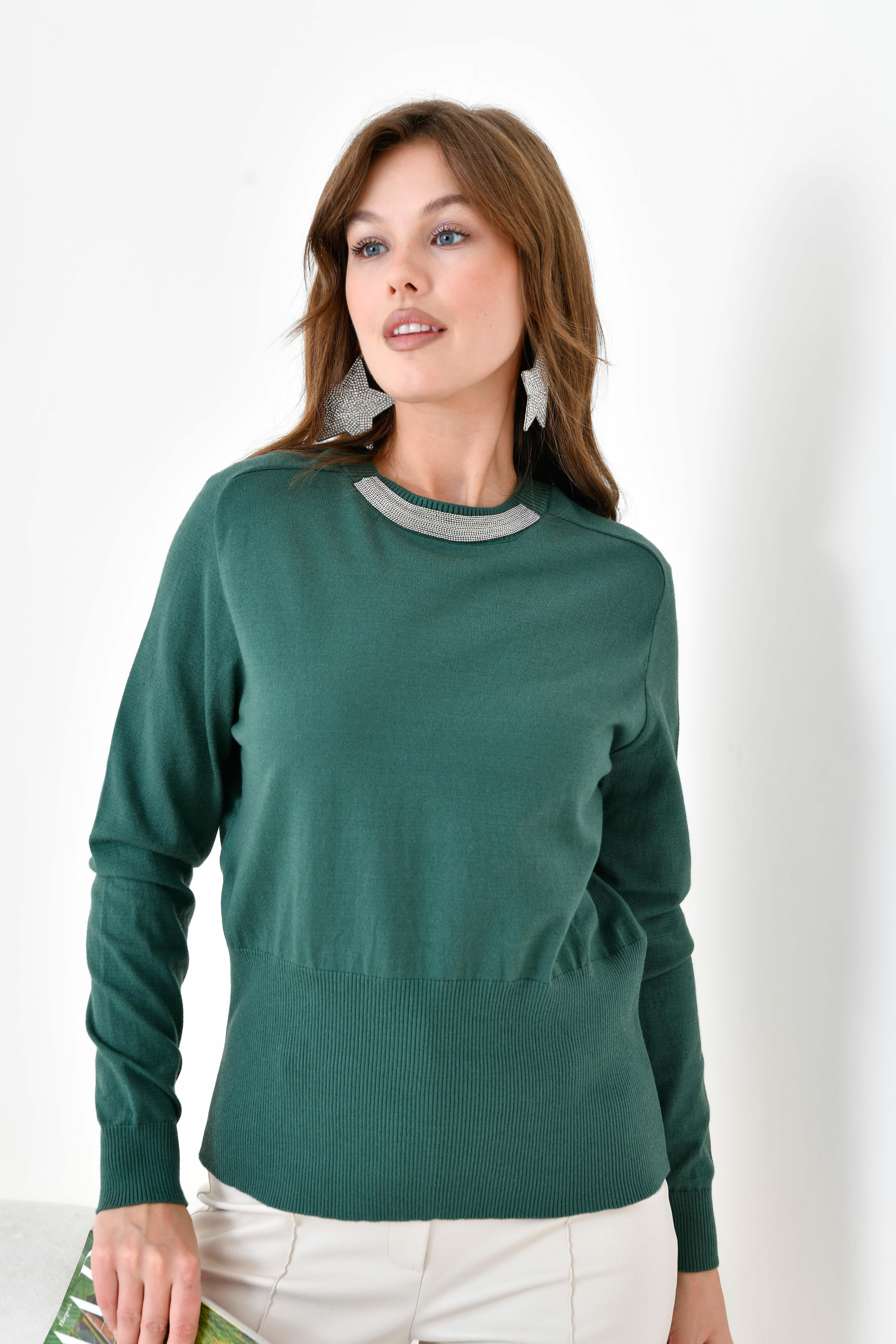 Ftz Kadın Zincir Detaylı Kazak Zümrüt 20823