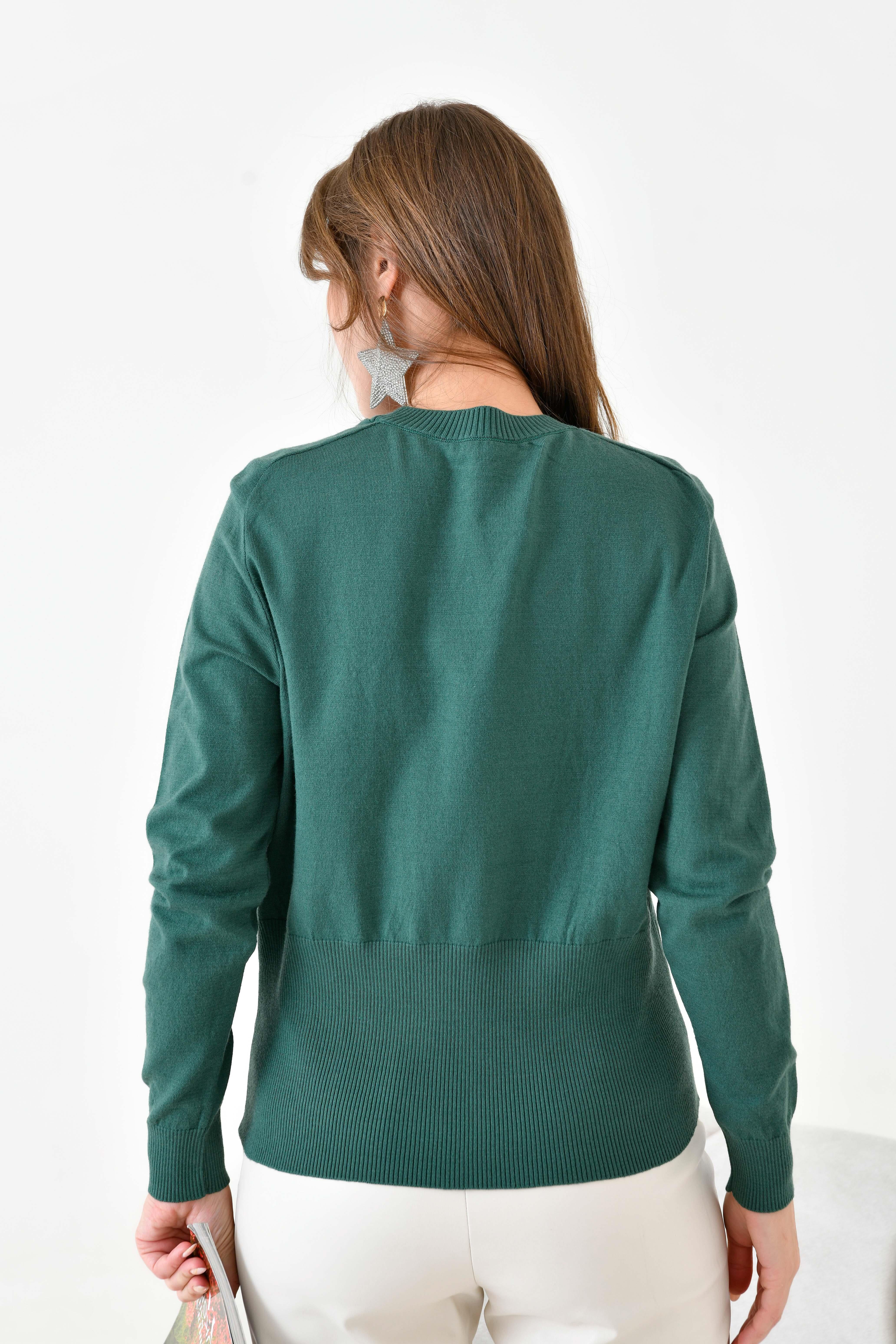 Ftz Kadın Zincir Detaylı Kazak Zümrüt 20823