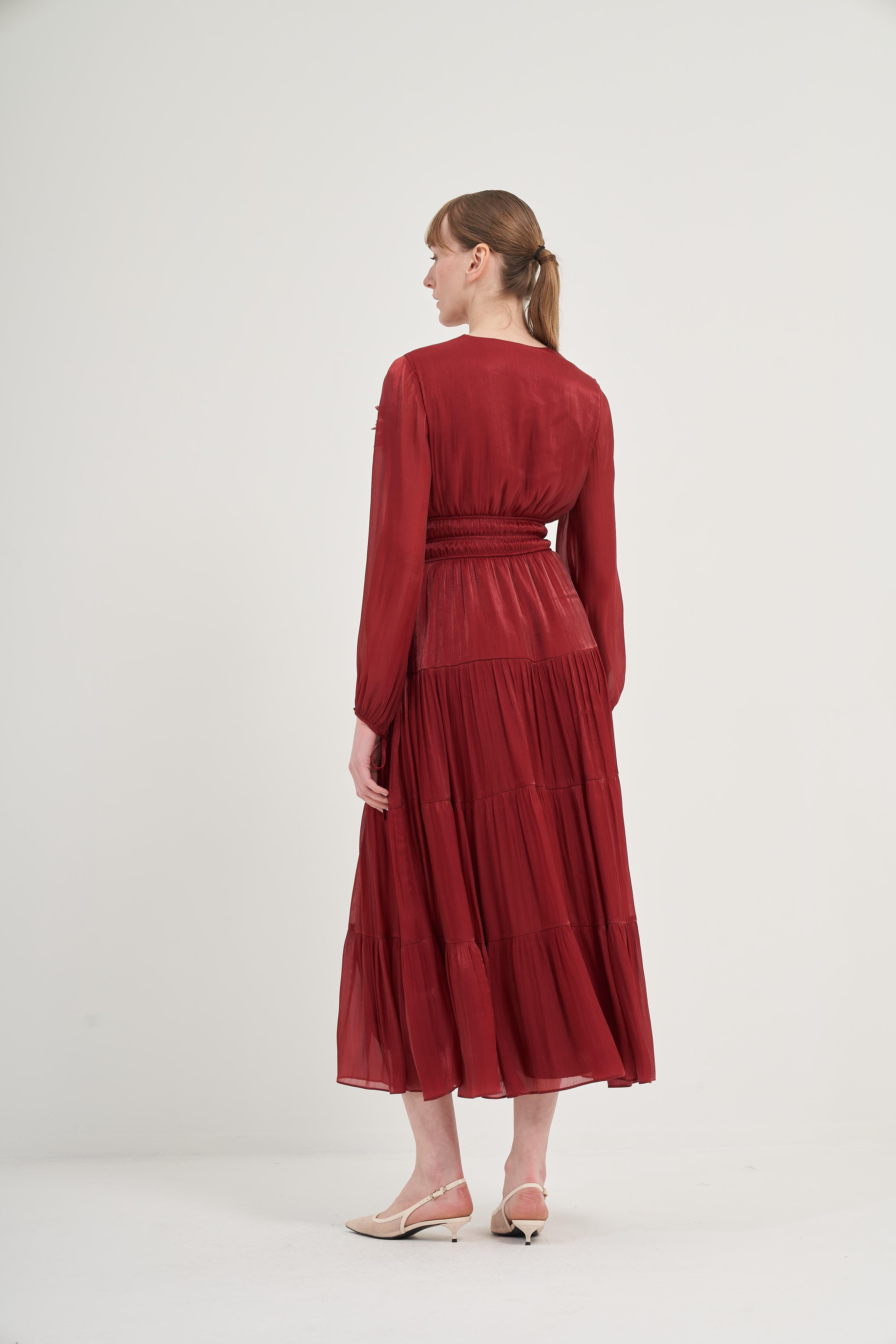 Ftz Organze Elbise Bordo 31015