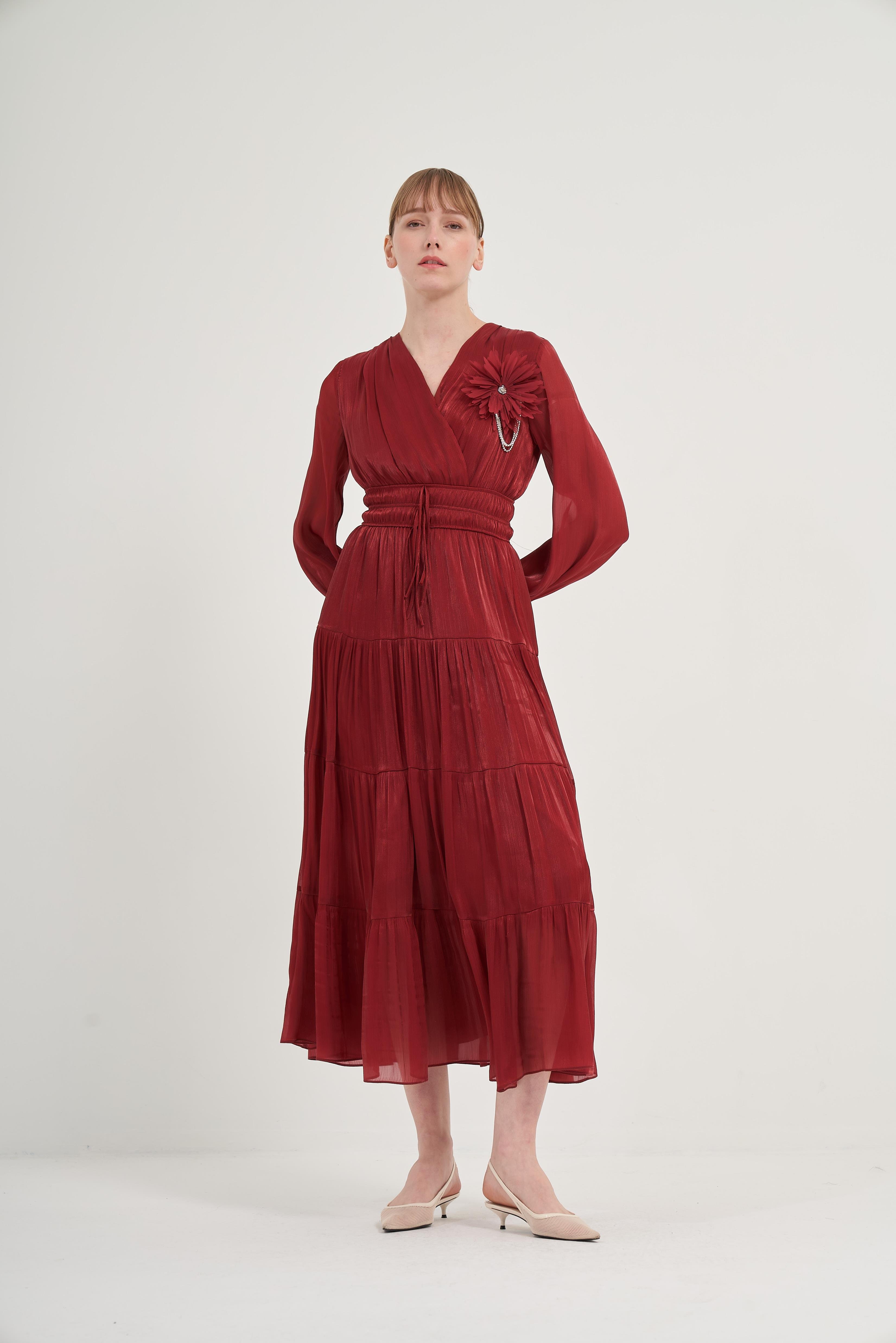 Ftz Organze Elbise Bordo 31015