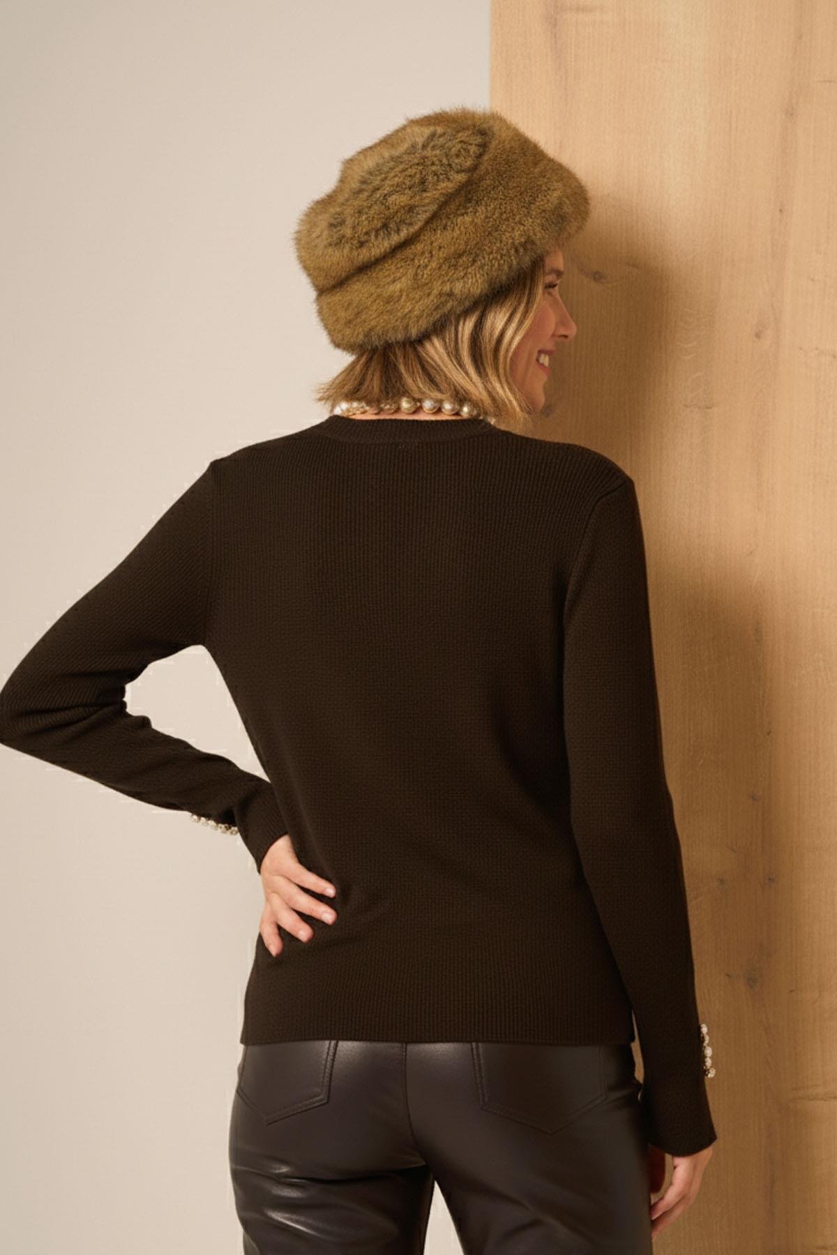 FTZ Women Düğme Detaylı Kazak  Acı Kahve 25203