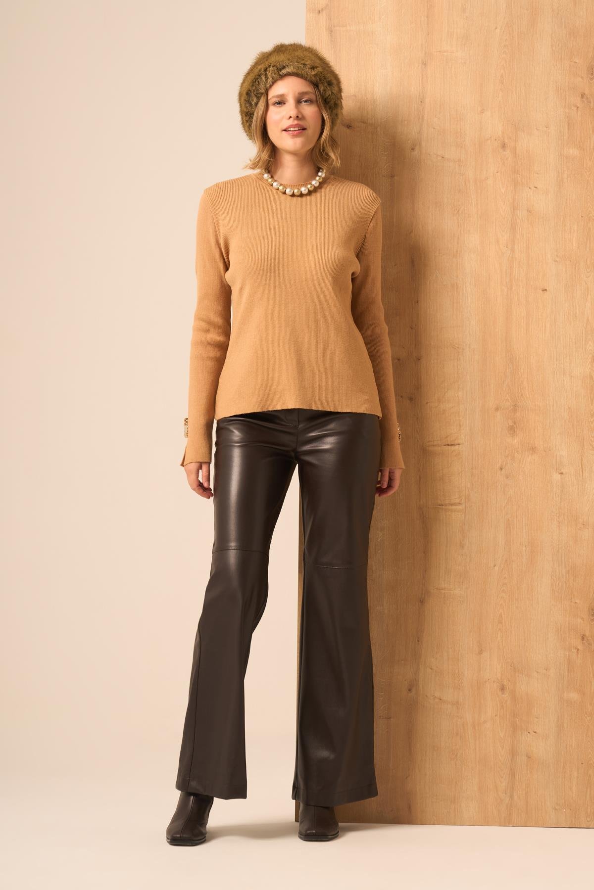 FTZ Women Düğme Detaylı Kazak  Bisküvi 25203