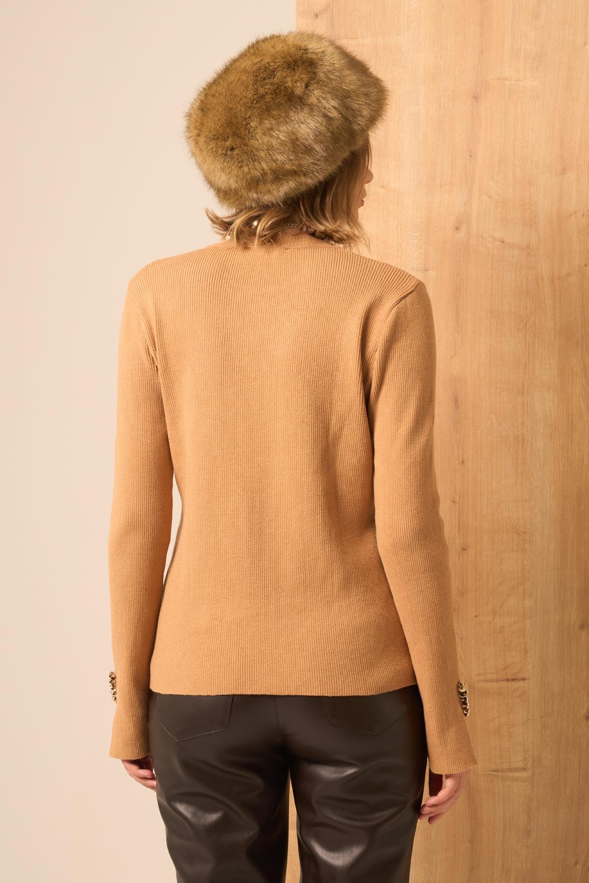 FTZ Women Düğme Detaylı Kazak  Bisküvi 25203