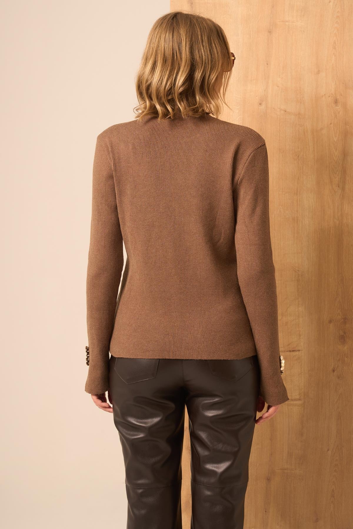 FTZ Women Düğme Detaylı Kazak  Kahve 25203