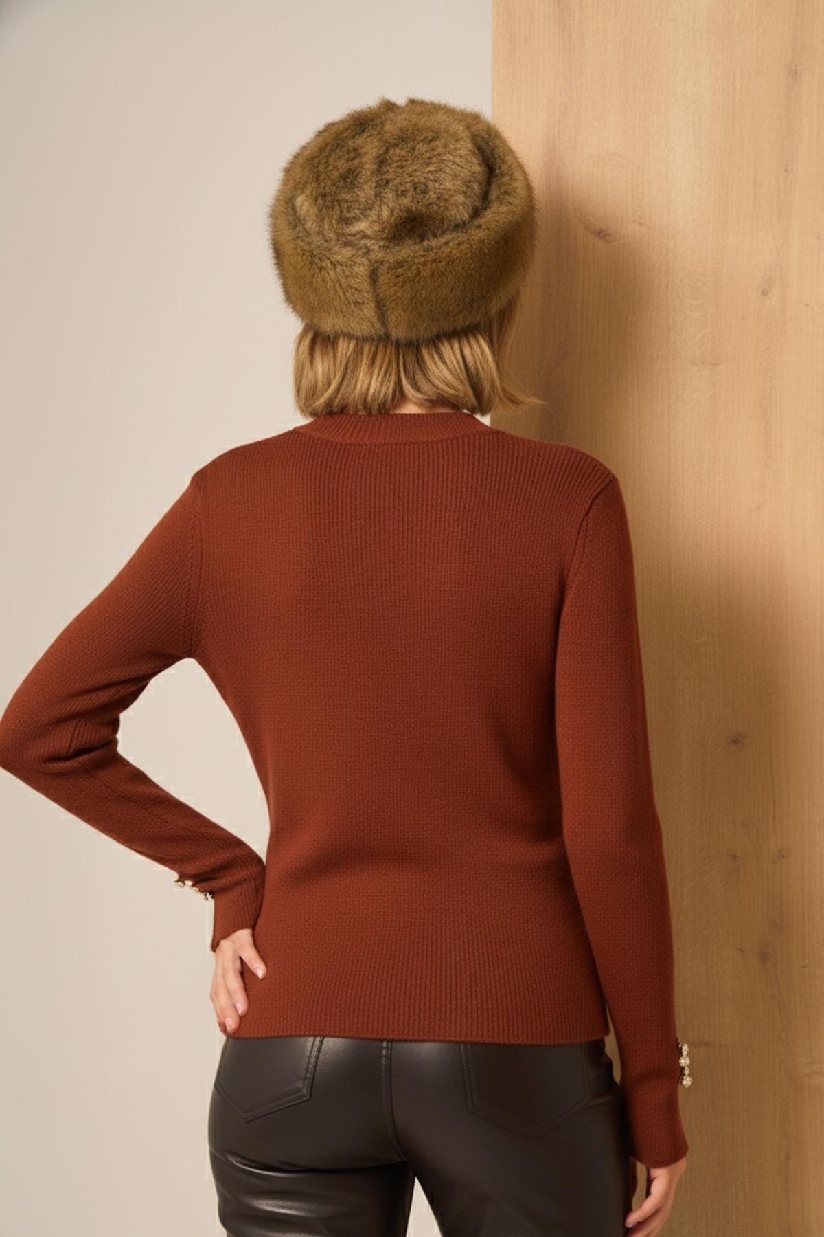 FTZ Women Düğme Detaylı Kazak  Kiremit 25203