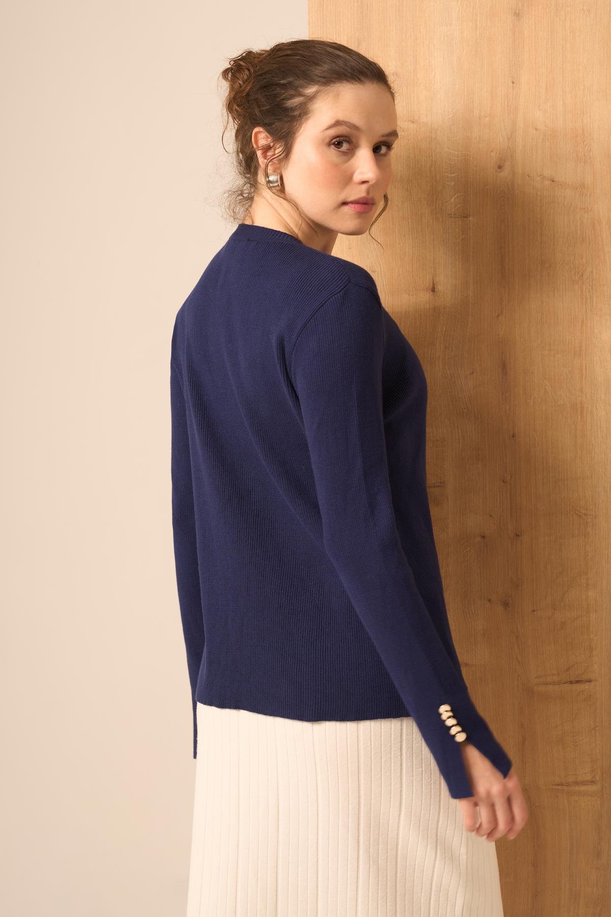 FTZ Women Düğme Detaylı Kazak  Lacivert 25203