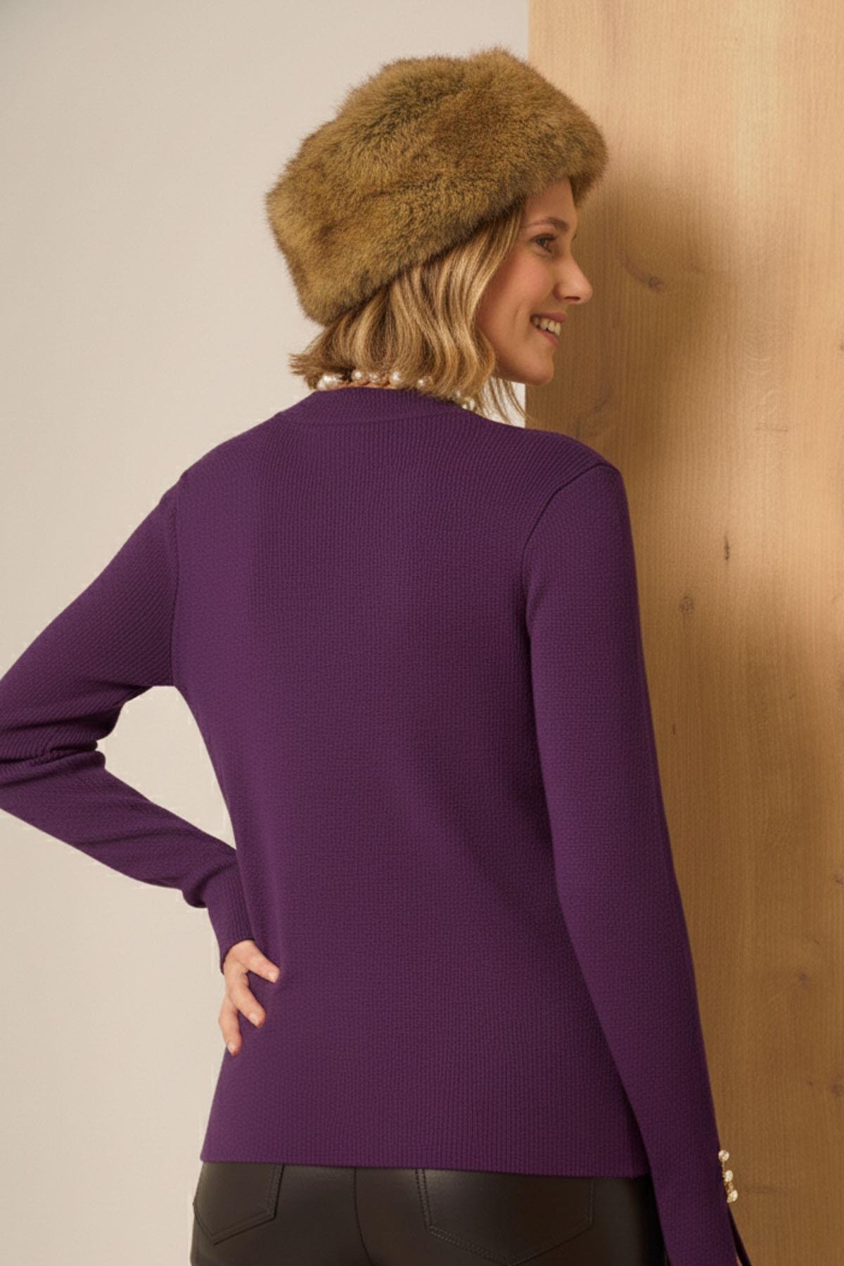 FTZ Women Düğme Detaylı Kazak  Mor 25203