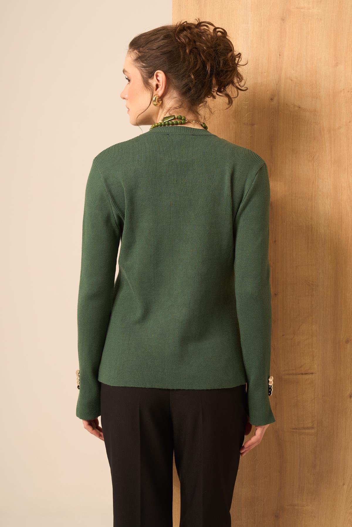 FTZ Women Düğme Detaylı Kazak  Zümrüt Yeşil 25203